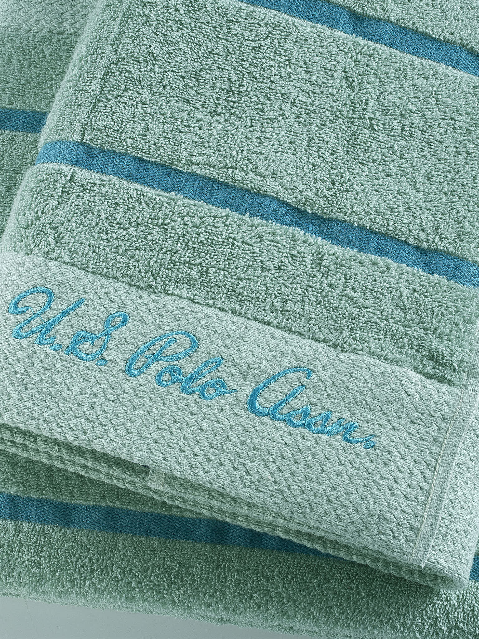 Pure Cotton Satin Stripe Towel in Harbour Grey - Image 2