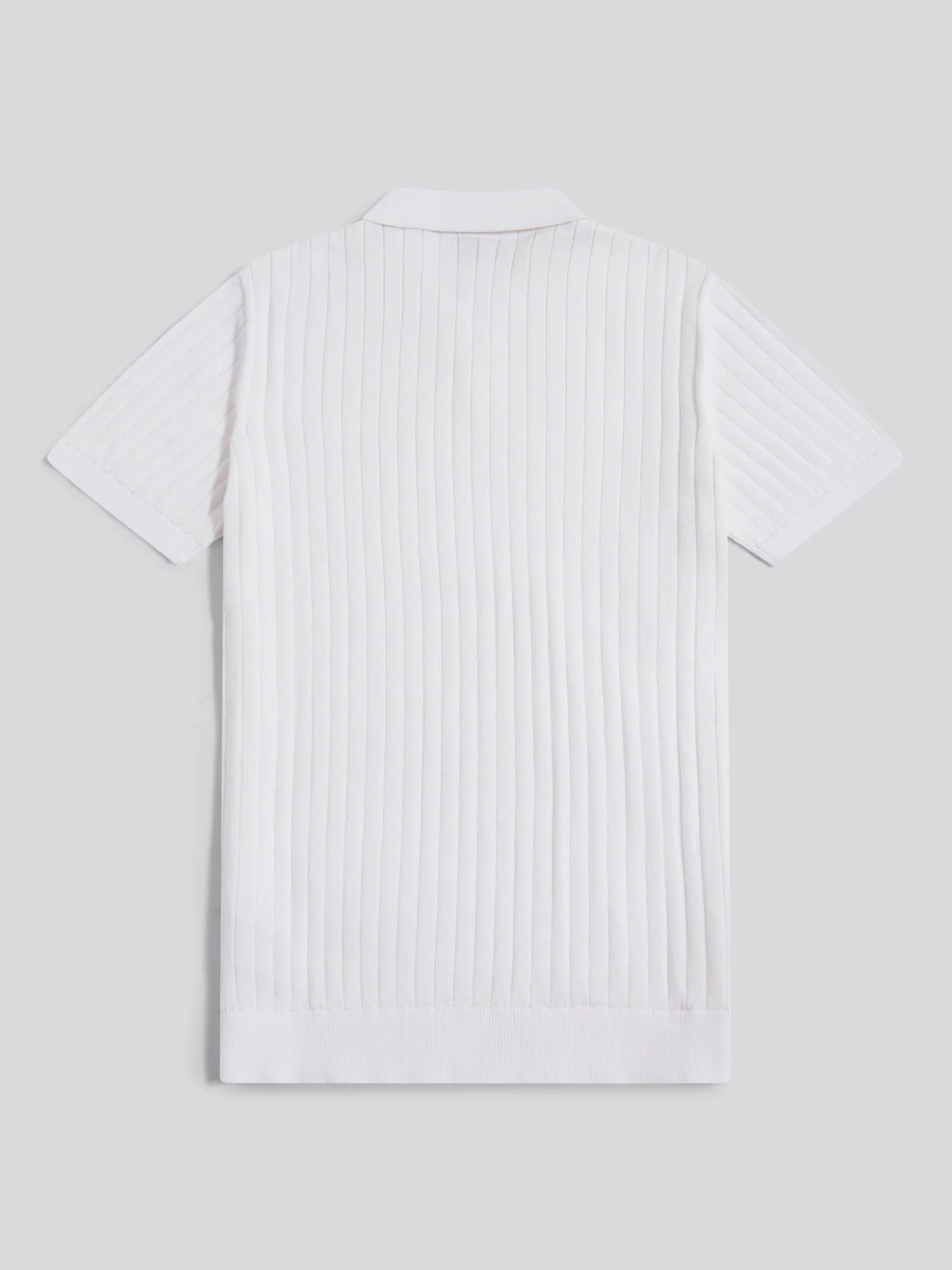 Mens Revere Collar Vertical Knit Polo Shirt Bright White - Image 6