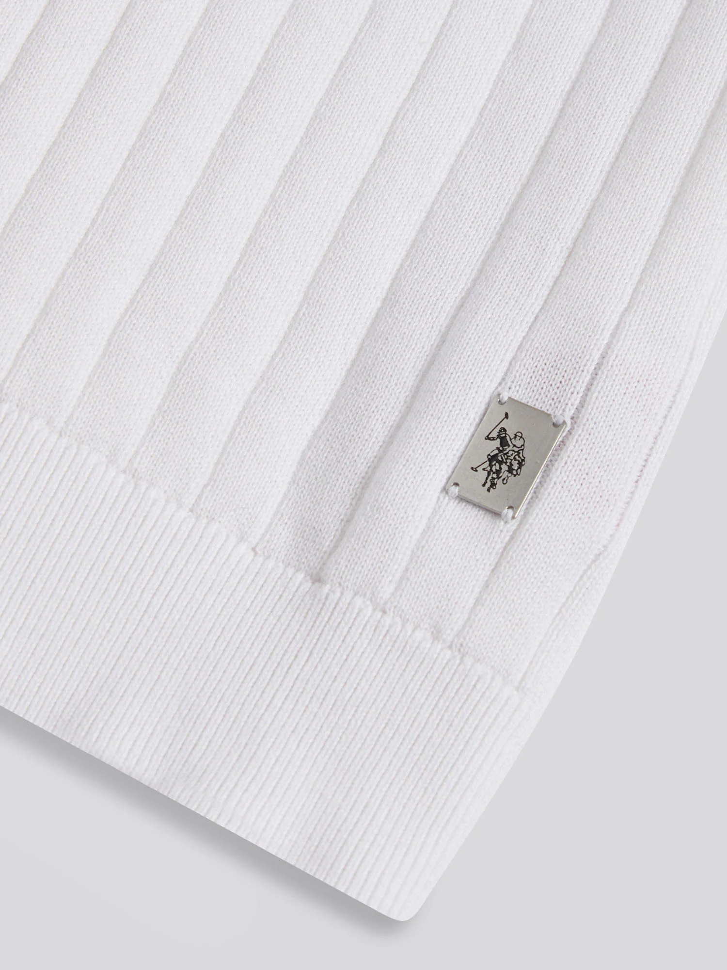 Mens Revere Collar Vertical Knit Polo Shirt Bright White - Image 7