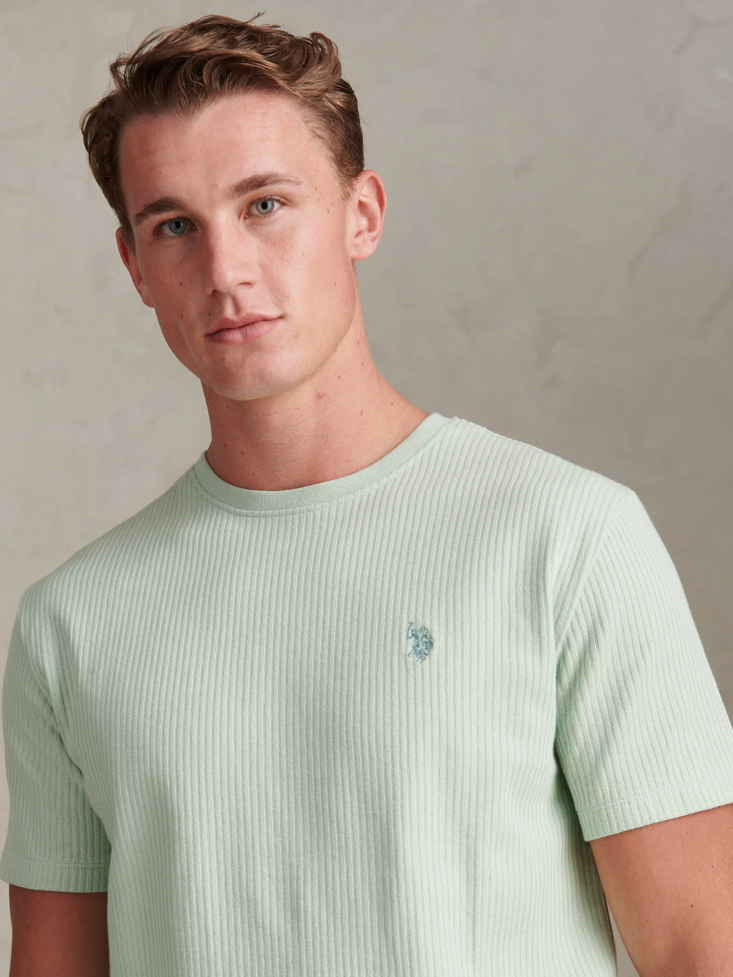 Mens Rib Texture T-Shirt Aqua Foam - Image 2