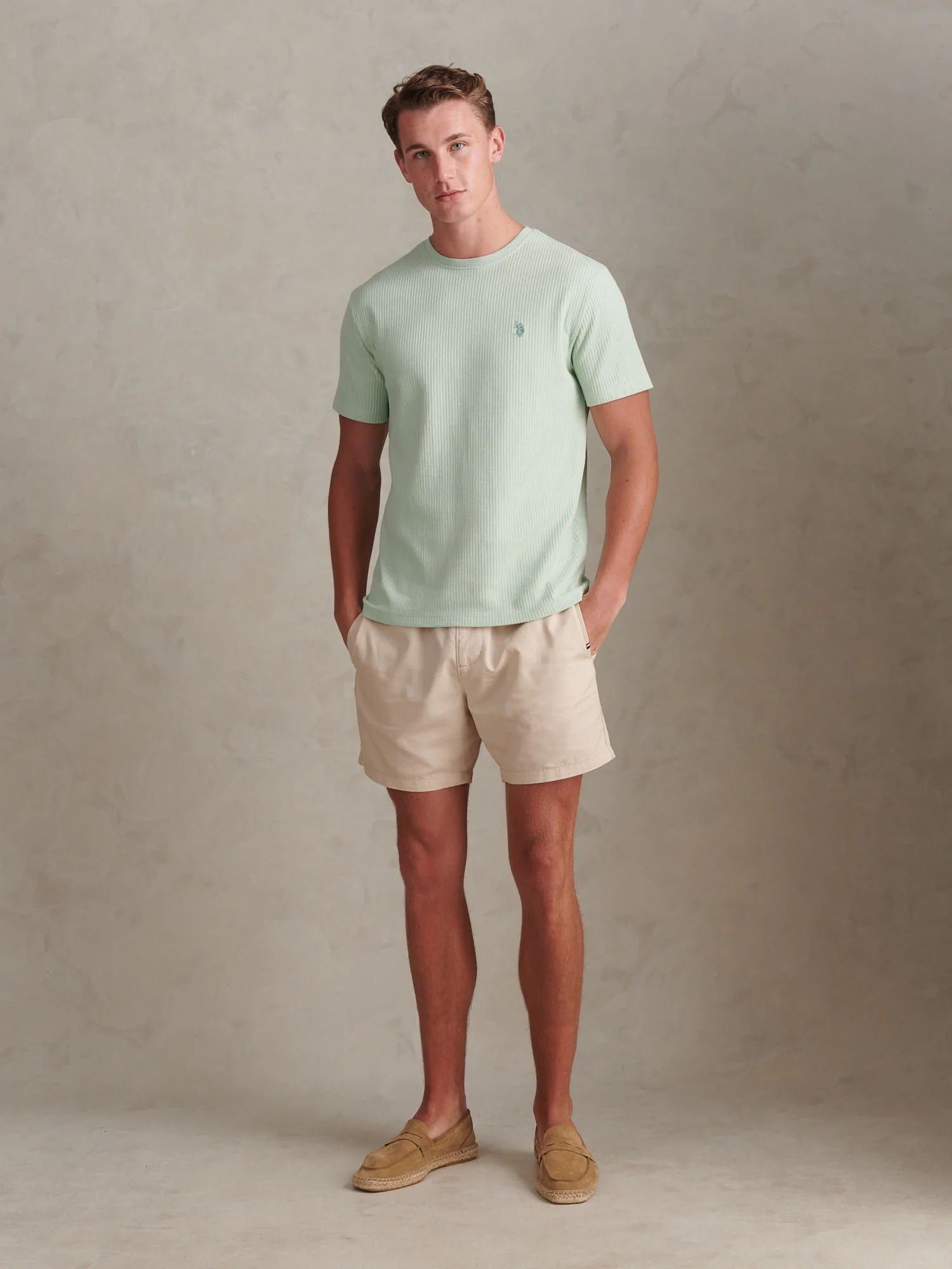 Mens Rib Texture T-Shirt Aqua Foam - Image 3