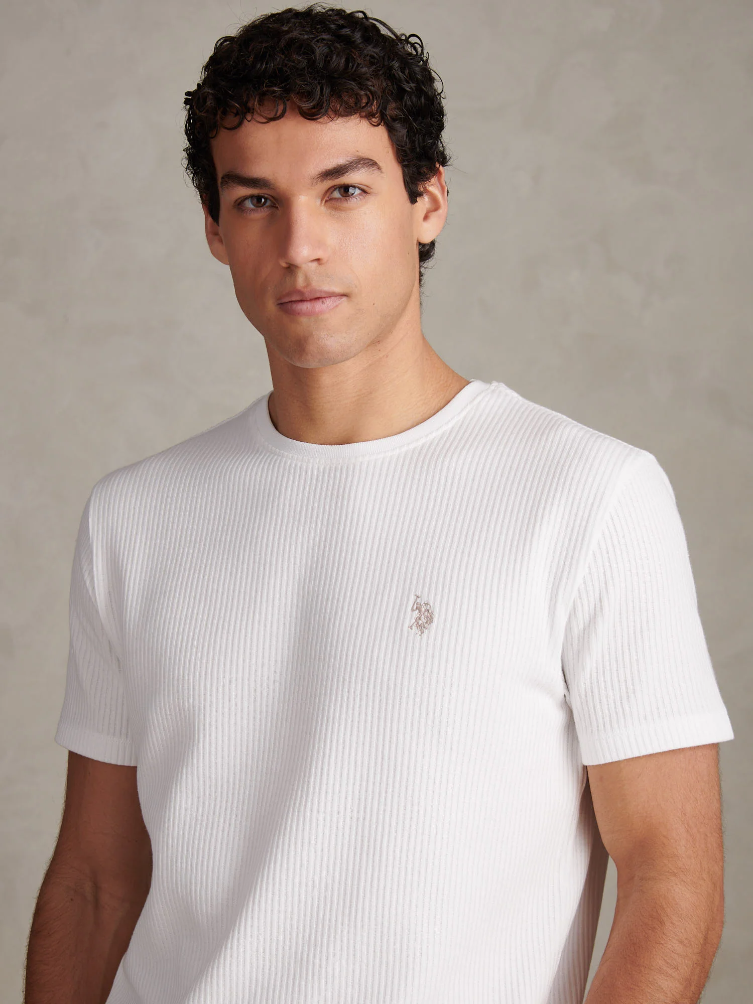 Mens Rib Texture T-Shirt Bright White - Image 2