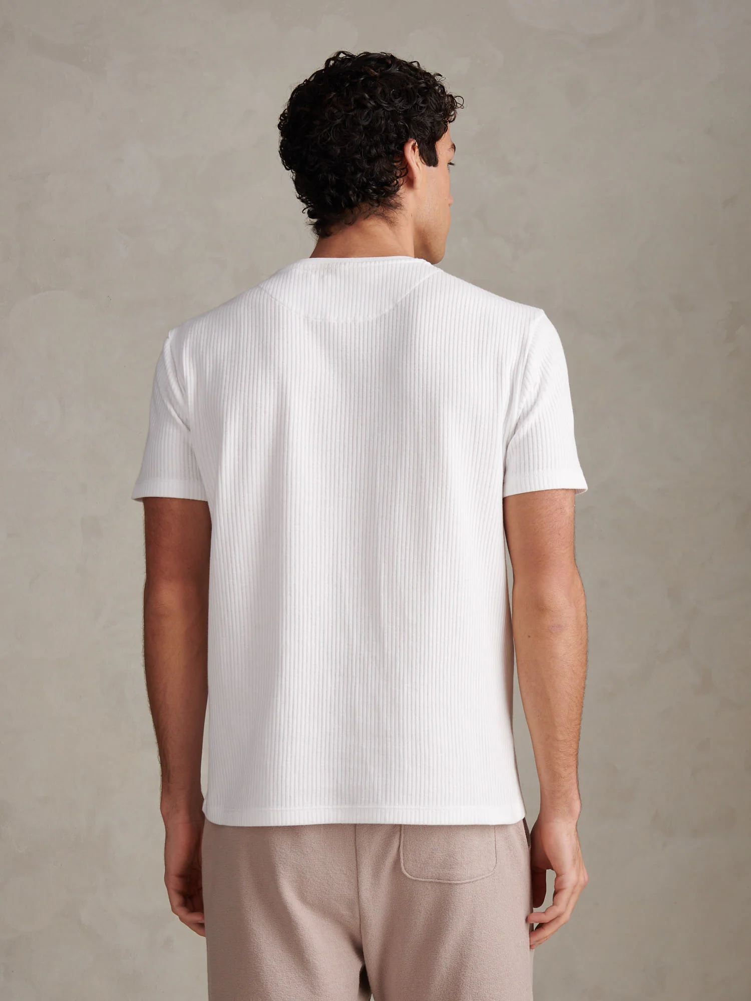 Mens Rib Texture T-Shirt Bright White - Image 4