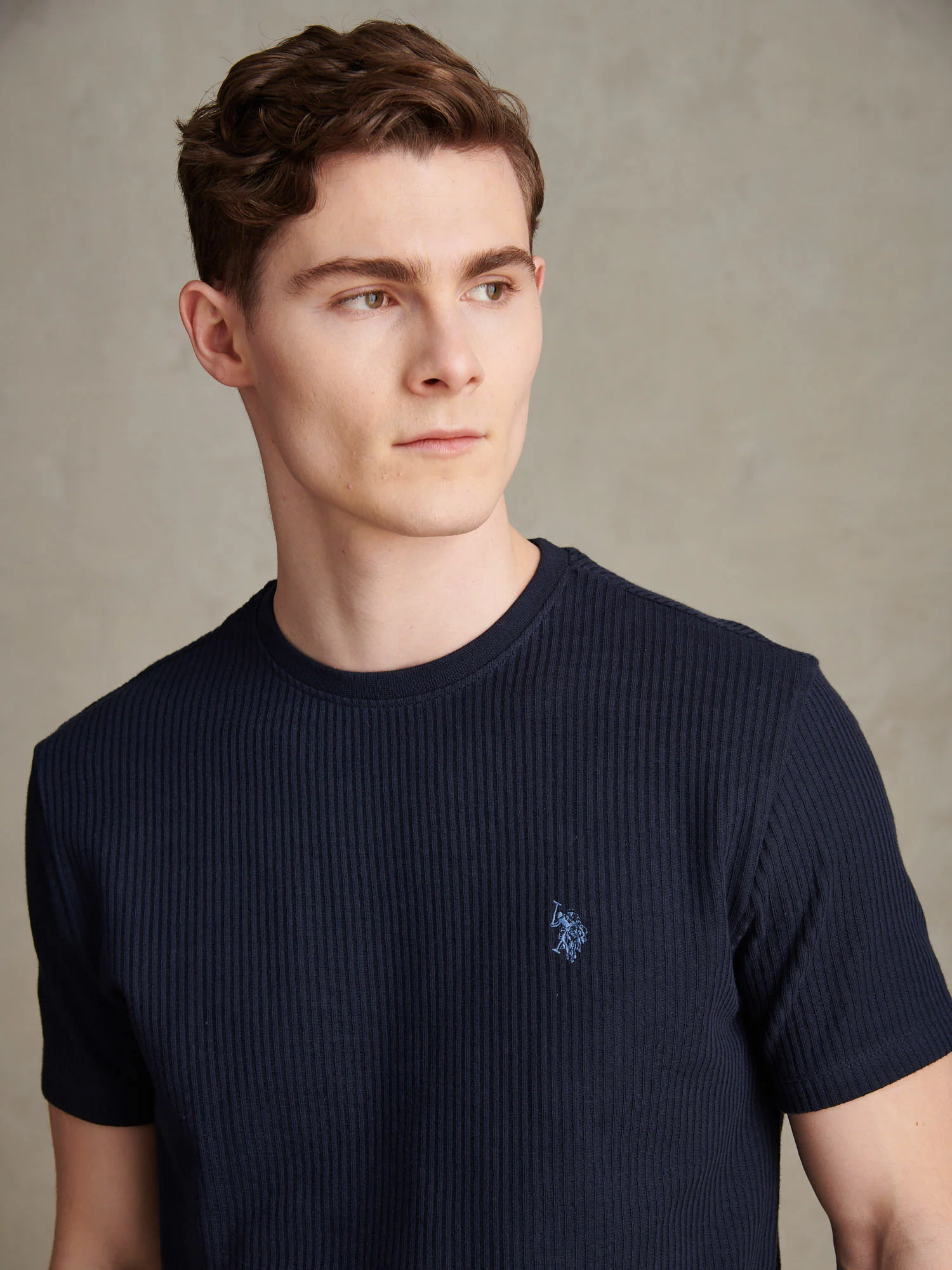 Mens Rib Texture T-Shirt Dark Sapphire Navy - Image 2