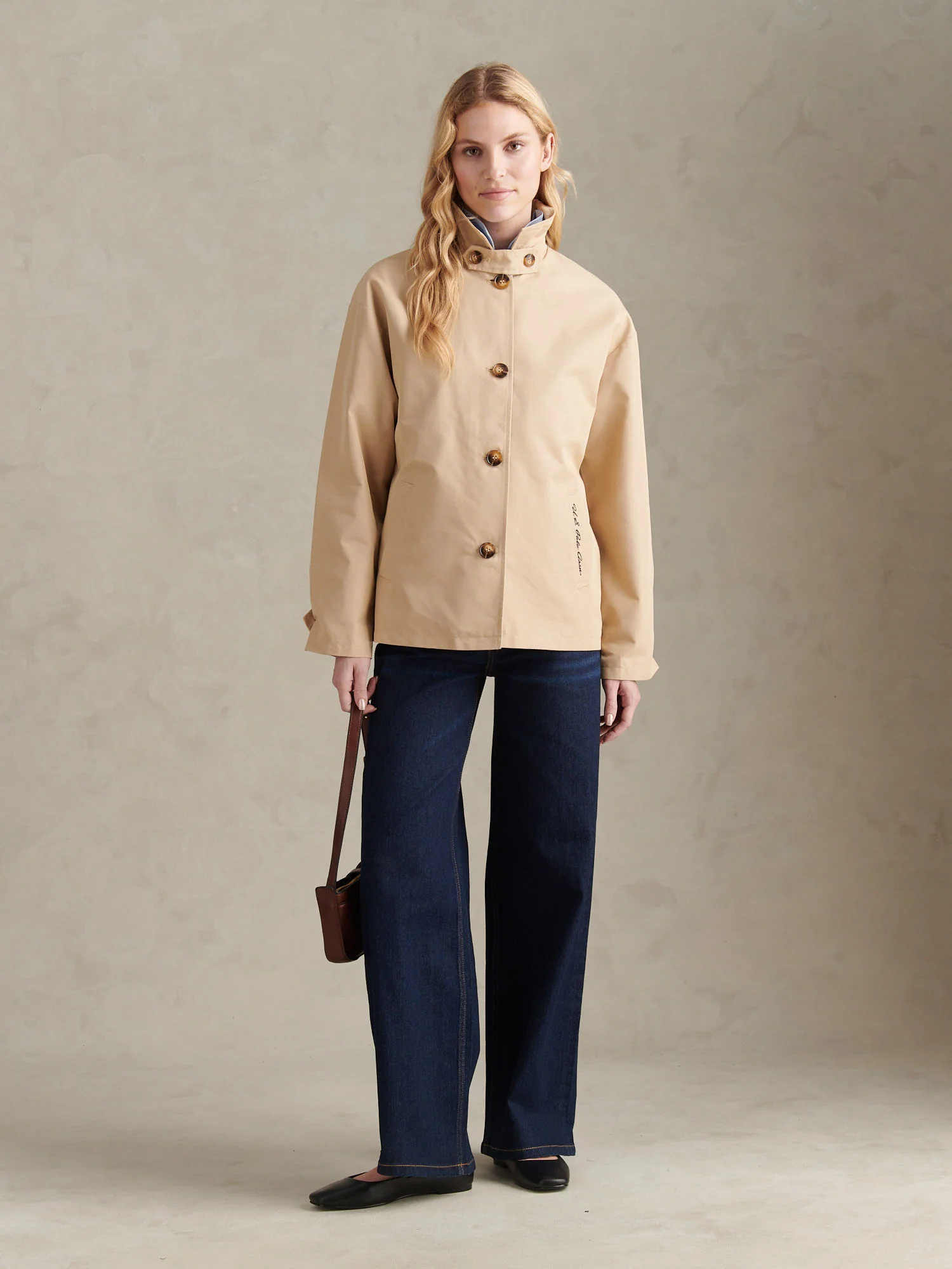 Womens Water Resistant Short Trench Coat Irish Cream - Image 3