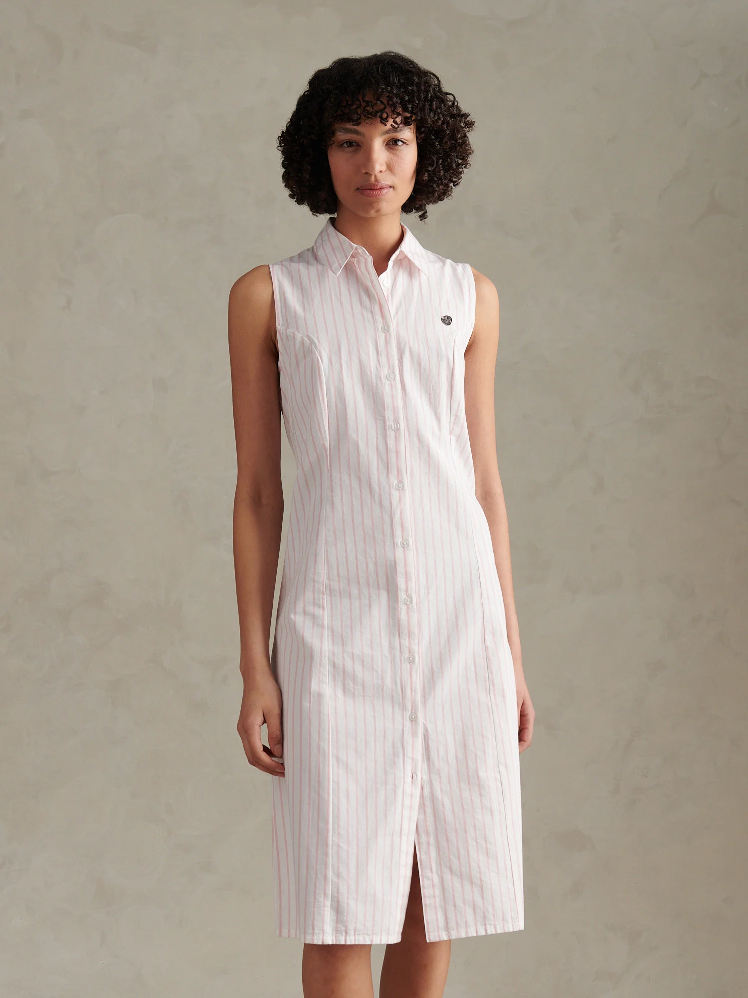 Womens Sleeveless Tie Back Midi Shirt Dress Crystal Rose