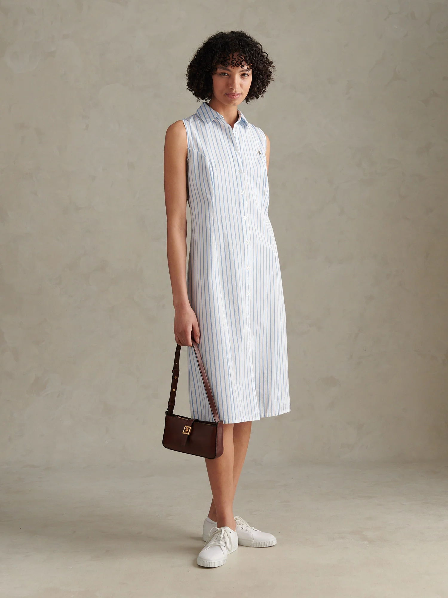 Womens Sleeveless Tie Back Midi Shirt Dress Open Air - Image 3