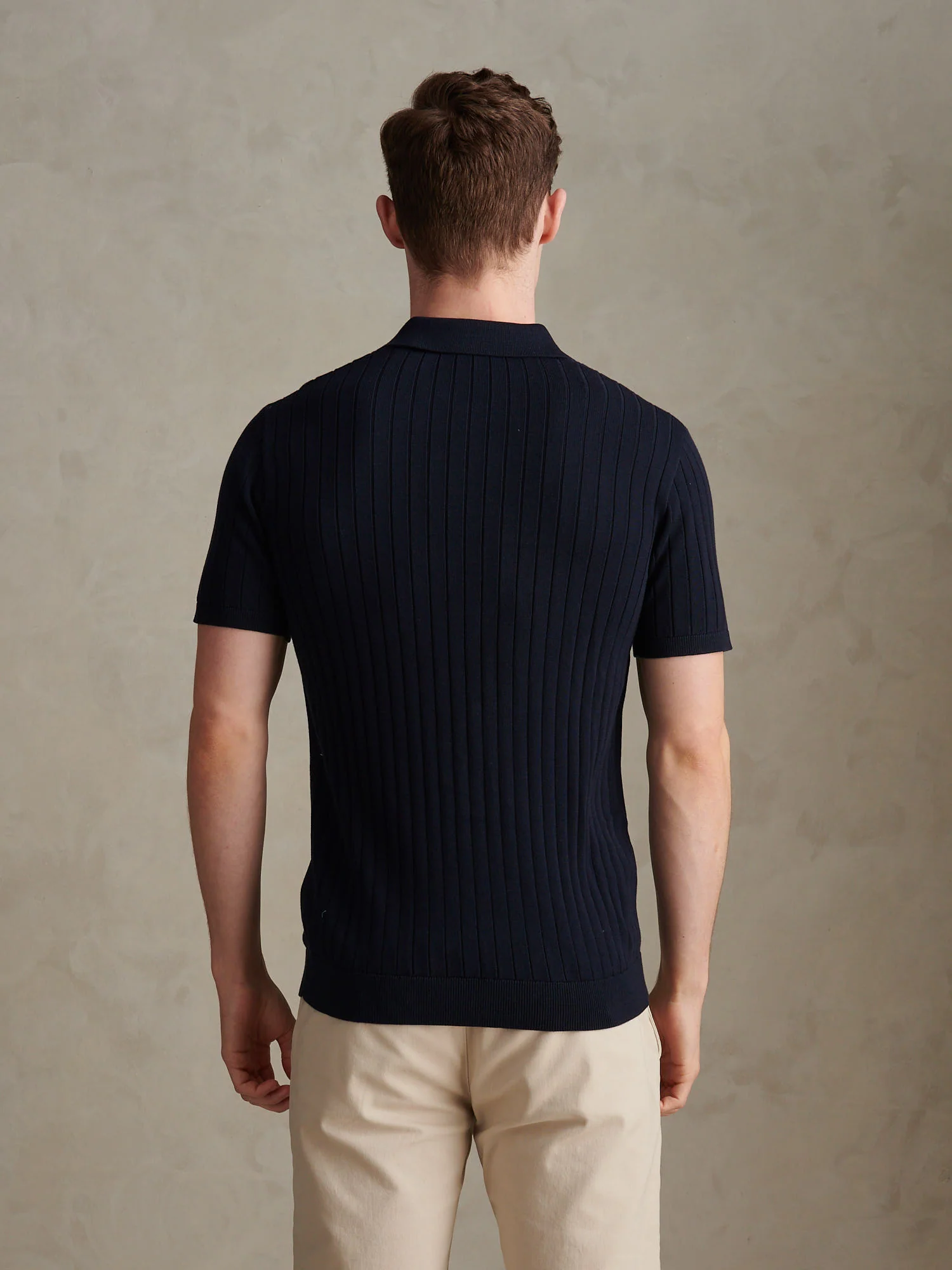 Mens Smart Textured Knit Quarter Zip Polo Shirt Dark Sapphire Navy - Image 4