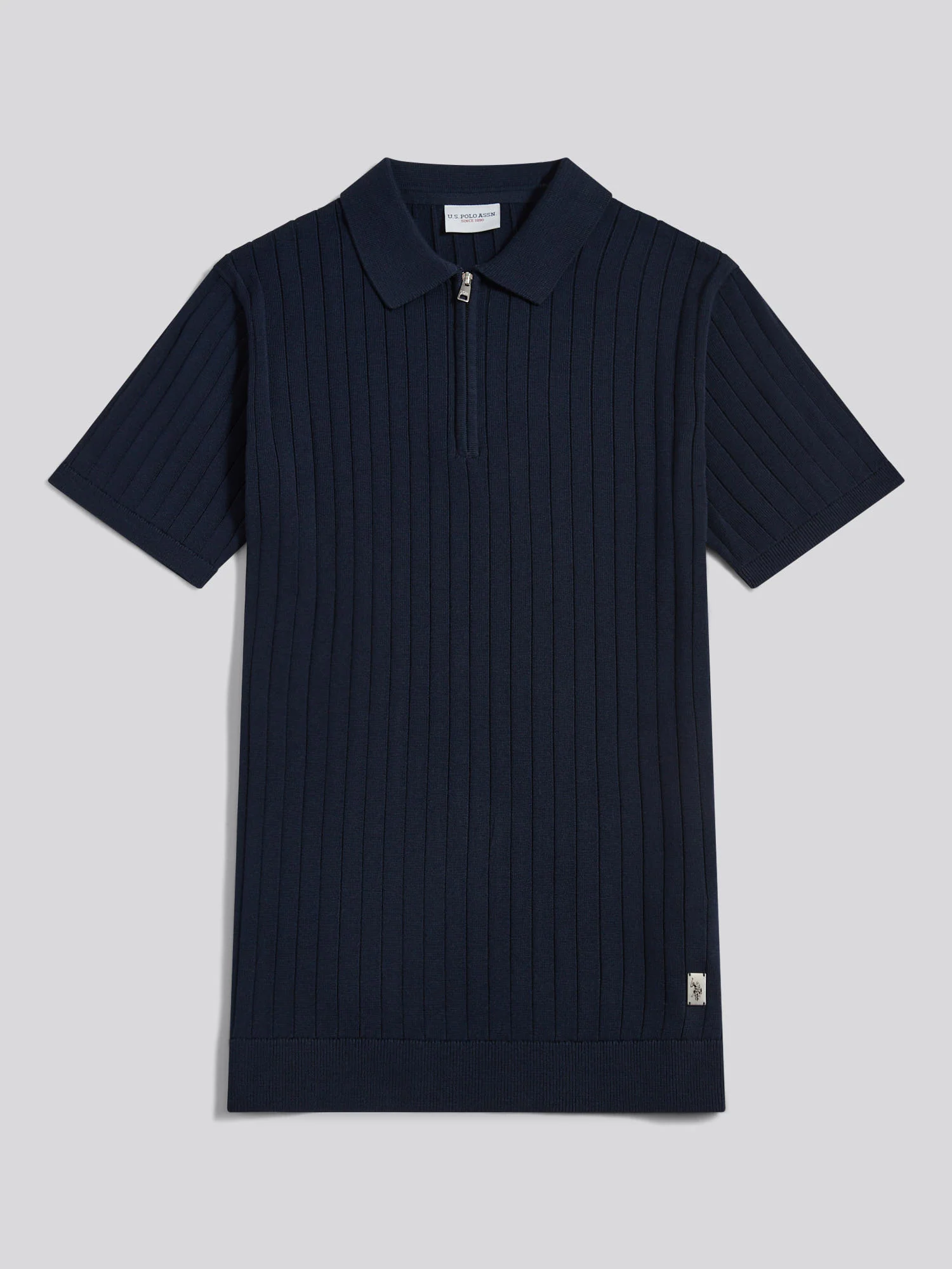 Mens Smart Textured Knit Quarter Zip Polo Shirt Dark Sapphire Navy - Image 5