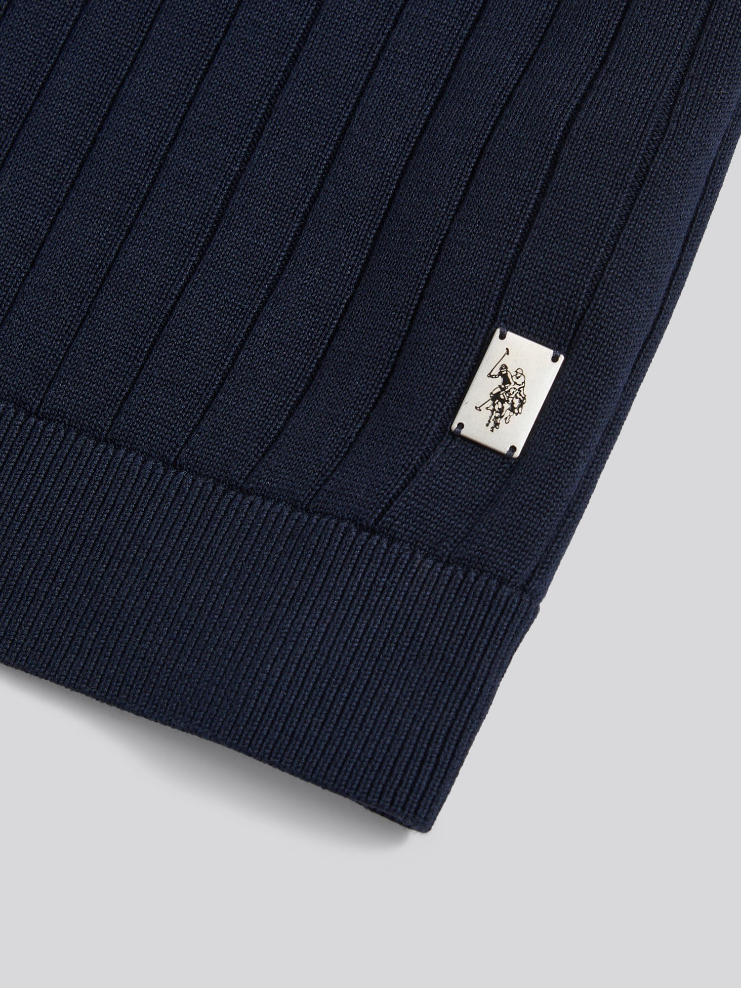Mens Smart Textured Knit Quarter Zip Polo Shirt Dark Sapphire Navy - Image 7