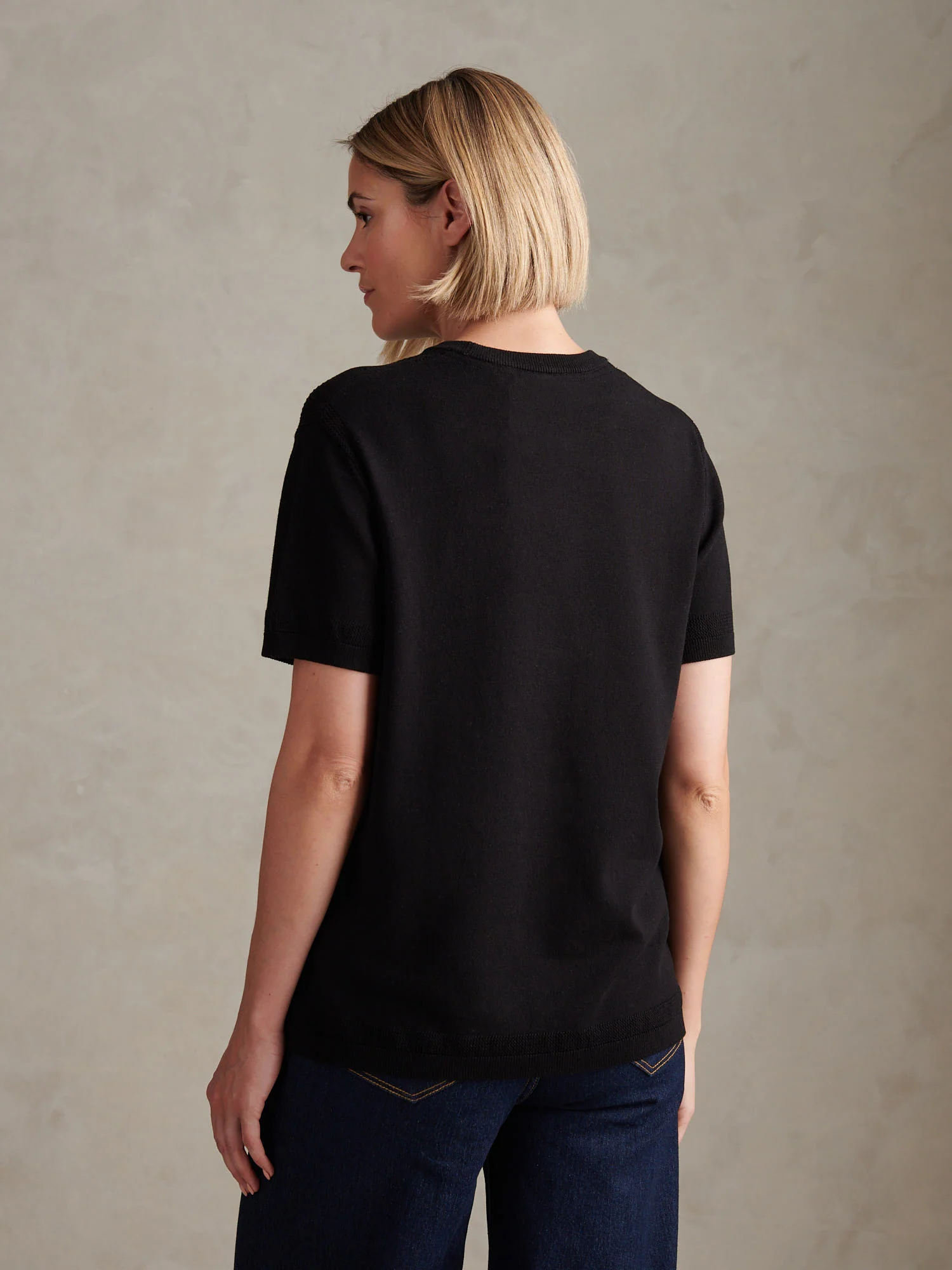 Womens Short Sleeve Textured Knit Tee Black - Image 4