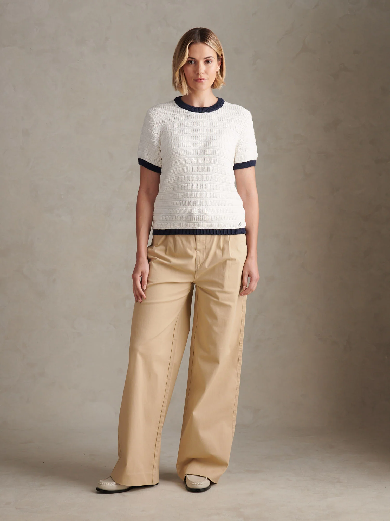 Womens Textured Knit T-Shirt Marshmallow - Image 3