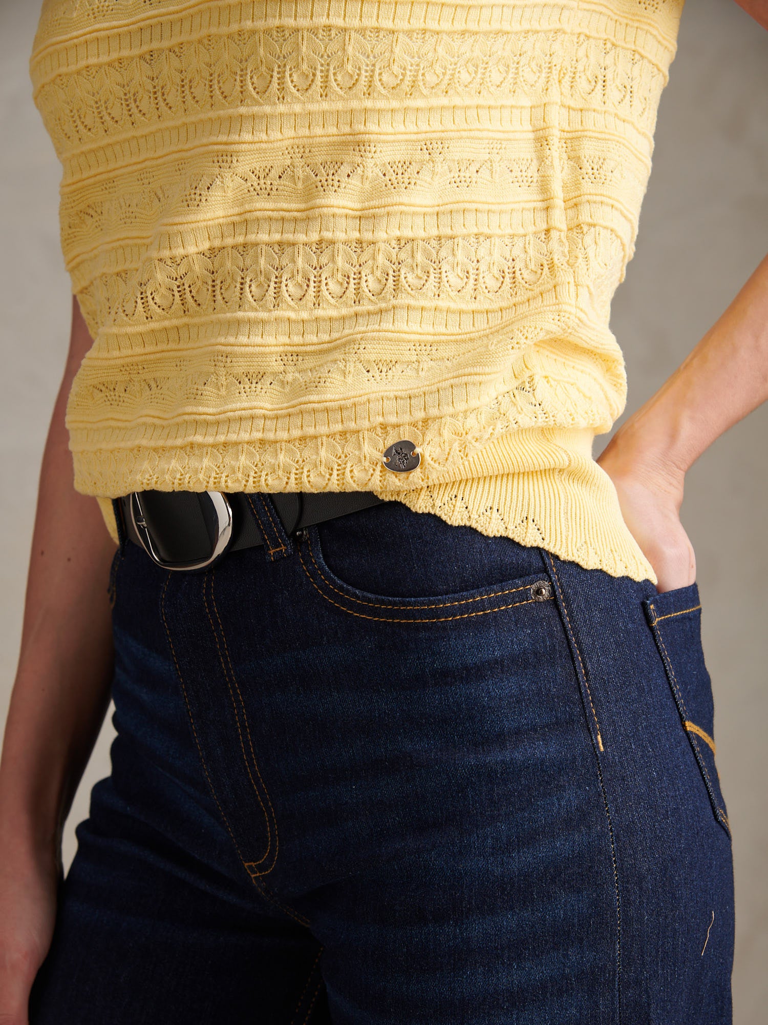 Womens Pointelle Knit T-Shirt Mellow Yellow - Image 2