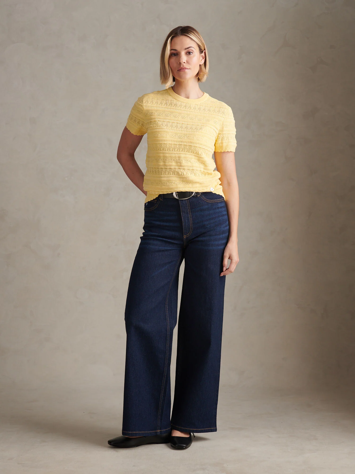 Womens Pointelle Knit T-Shirt Mellow Yellow - Image 3