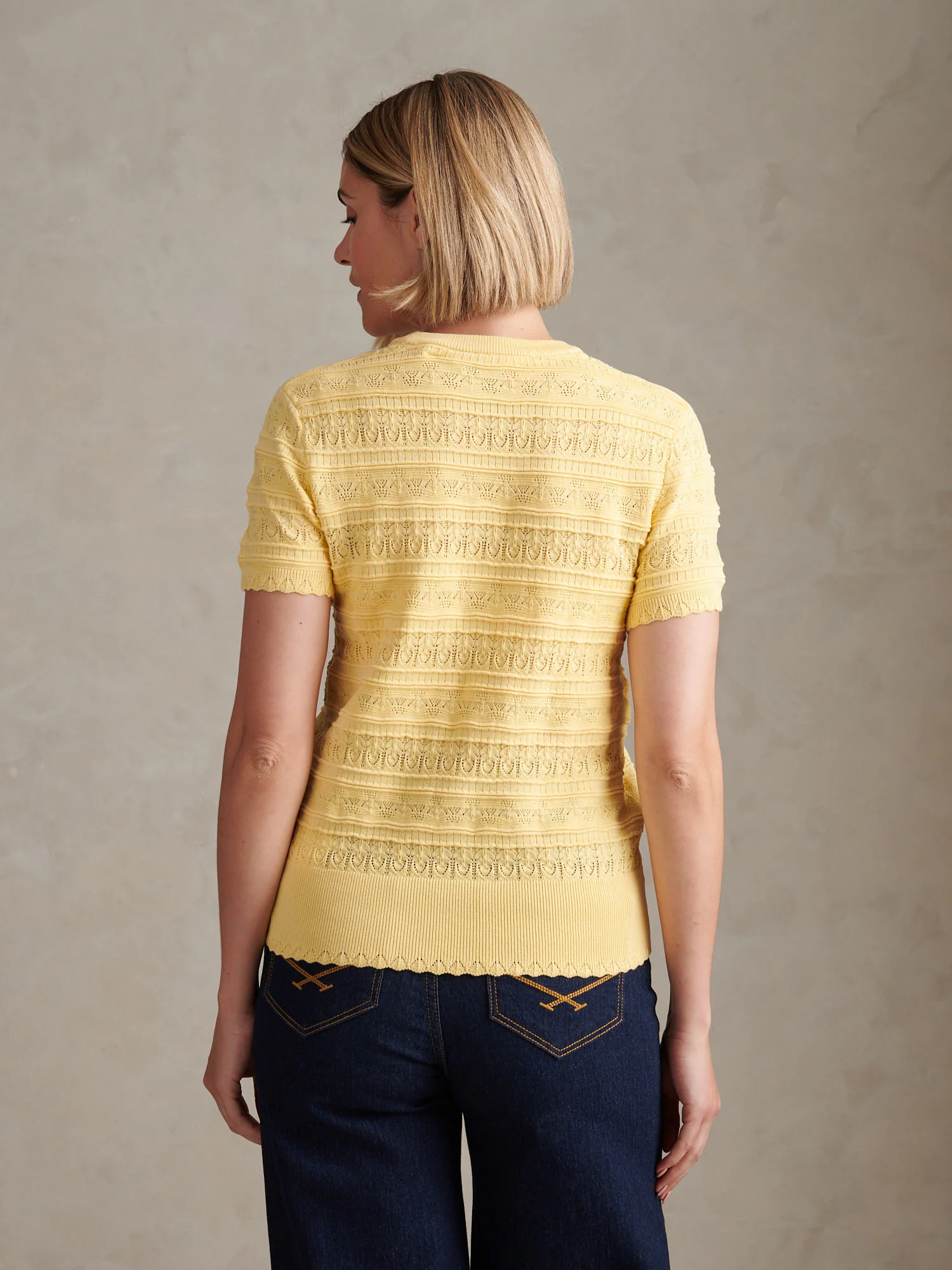 Womens Pointelle Knit T-Shirt Mellow Yellow - Image 4