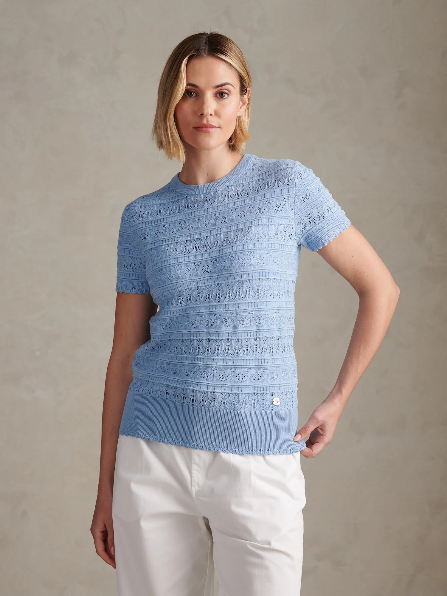 Womens Pointelle Knit T-Shirt Open Air