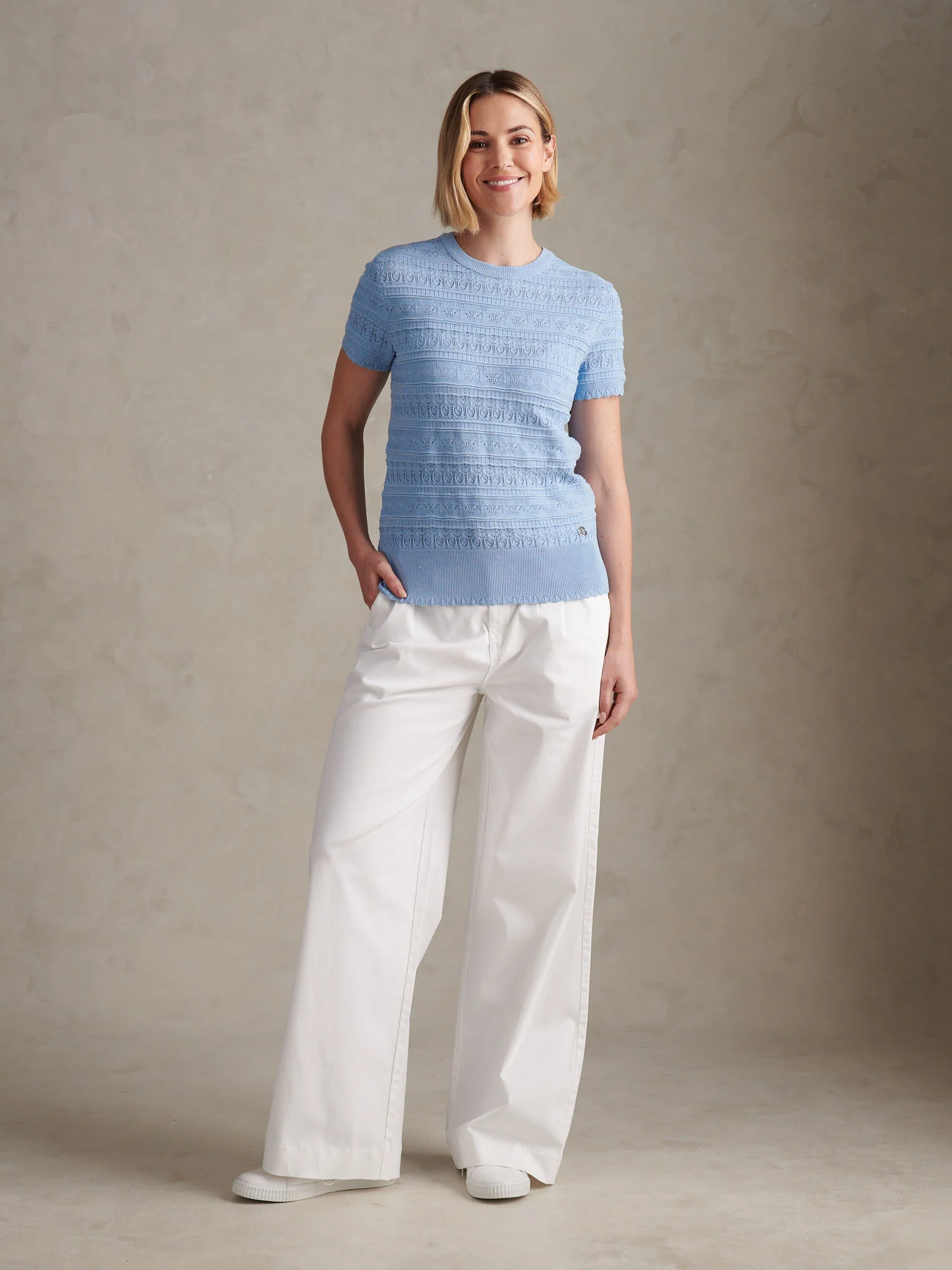 Womens Pointelle Knit T-Shirt Open Air - Image 3