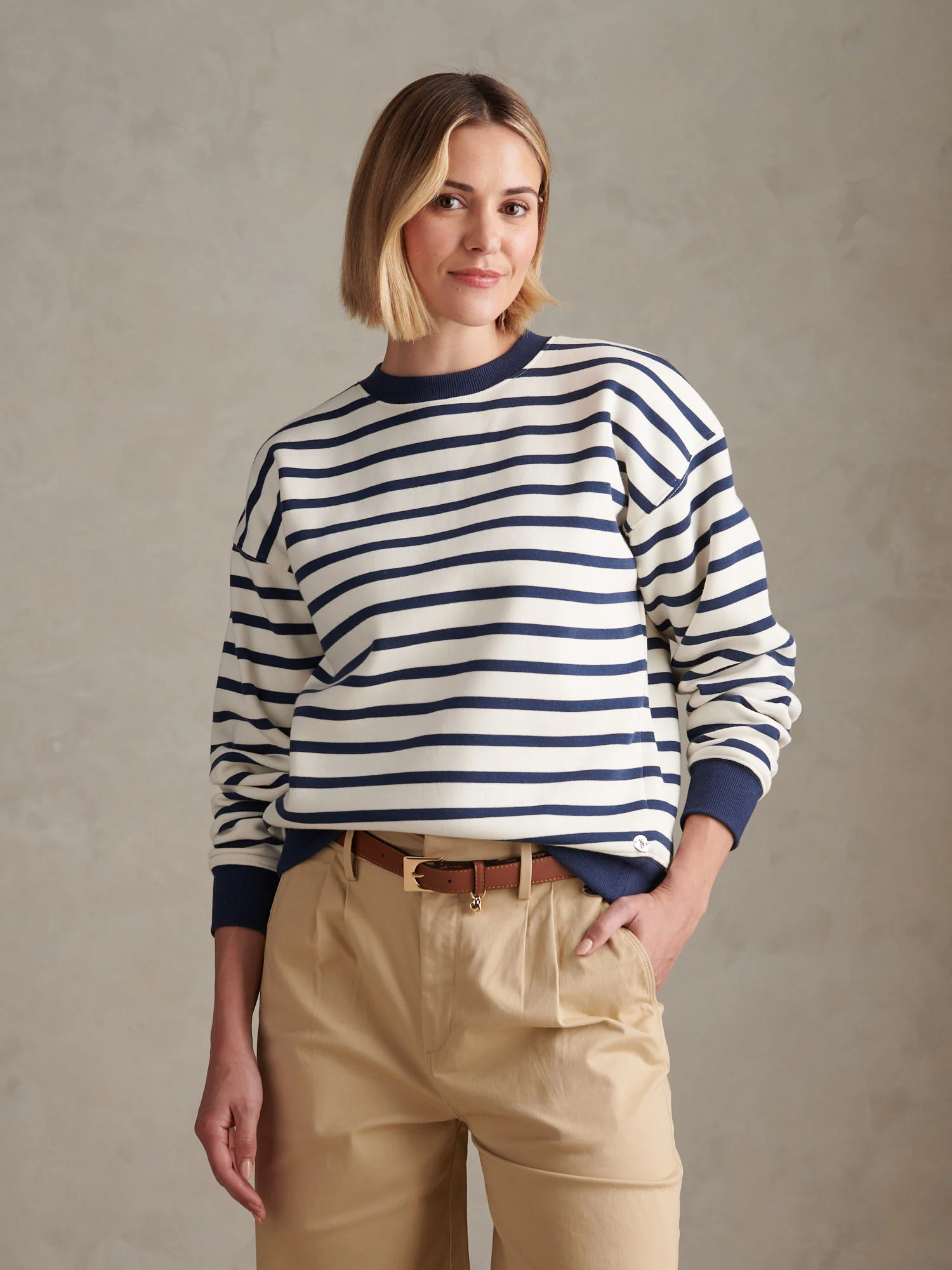 Womens Stripe Crew Neck Sweatshirt Marshmallow