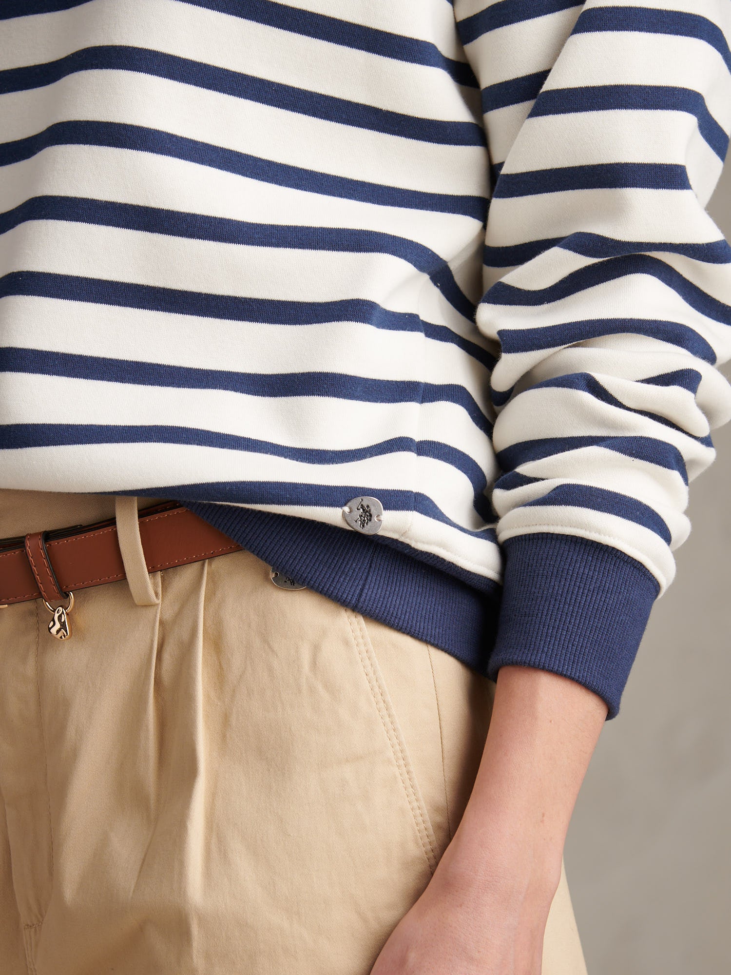 Womens Stripe Crew Neck Sweatshirt Marshmallow - Image 2