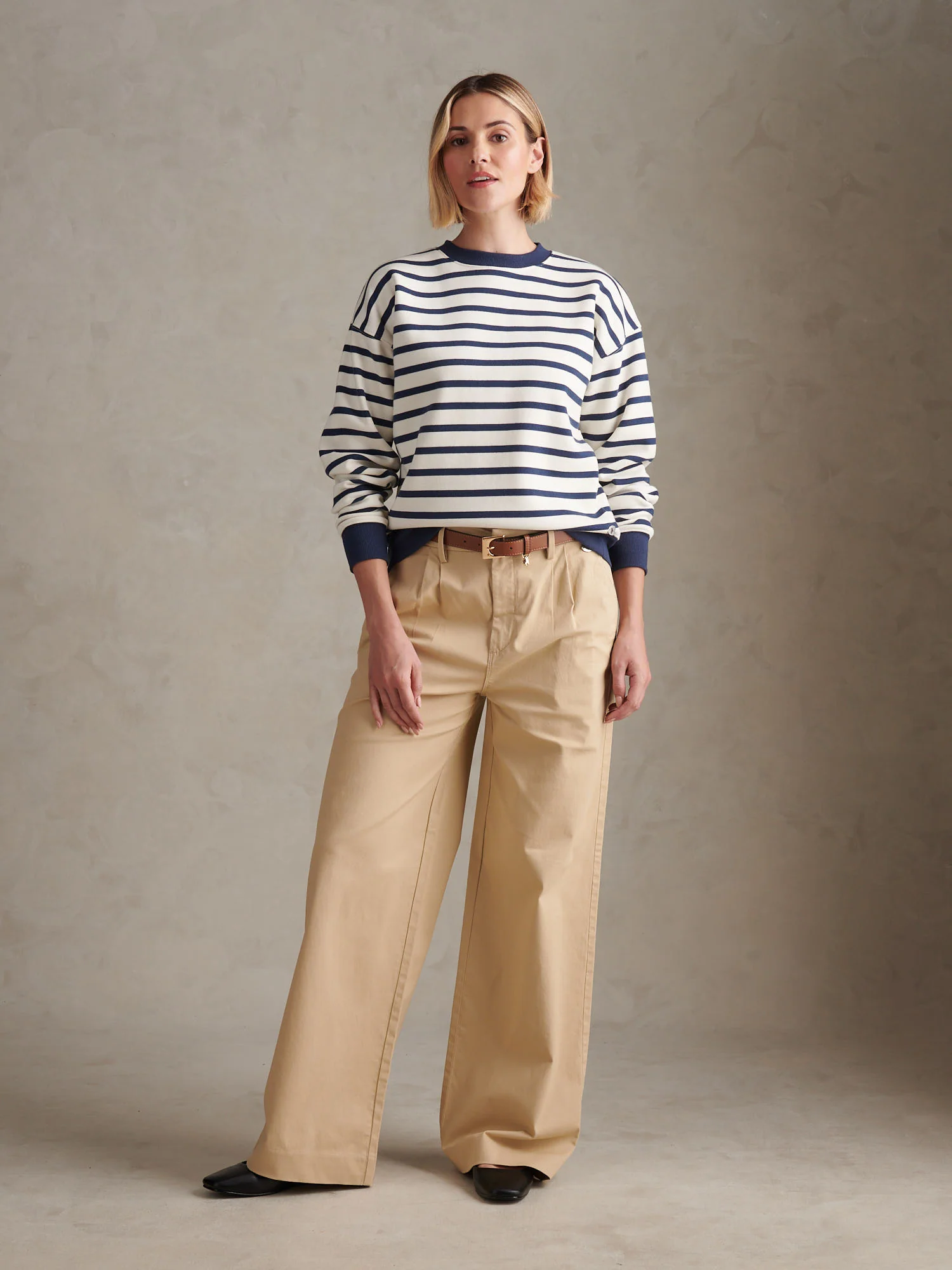 Womens Stripe Crew Neck Sweatshirt Marshmallow - Image 3