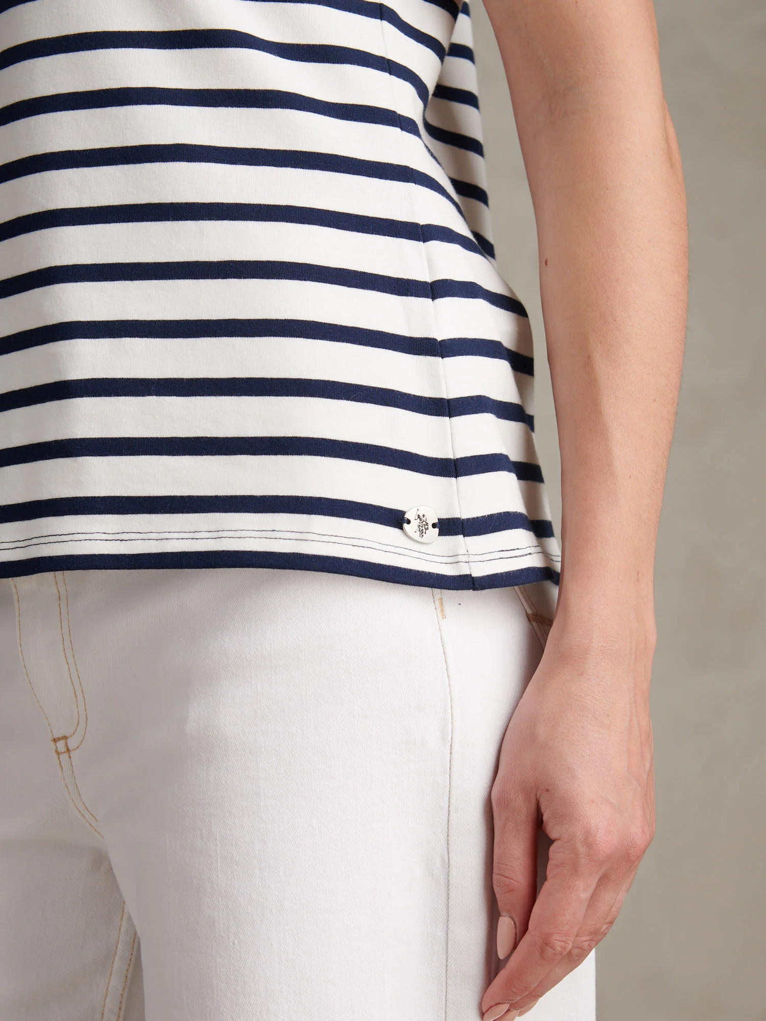 Womens Luxury Stripe Polo Top Marshmallow - Image 2
