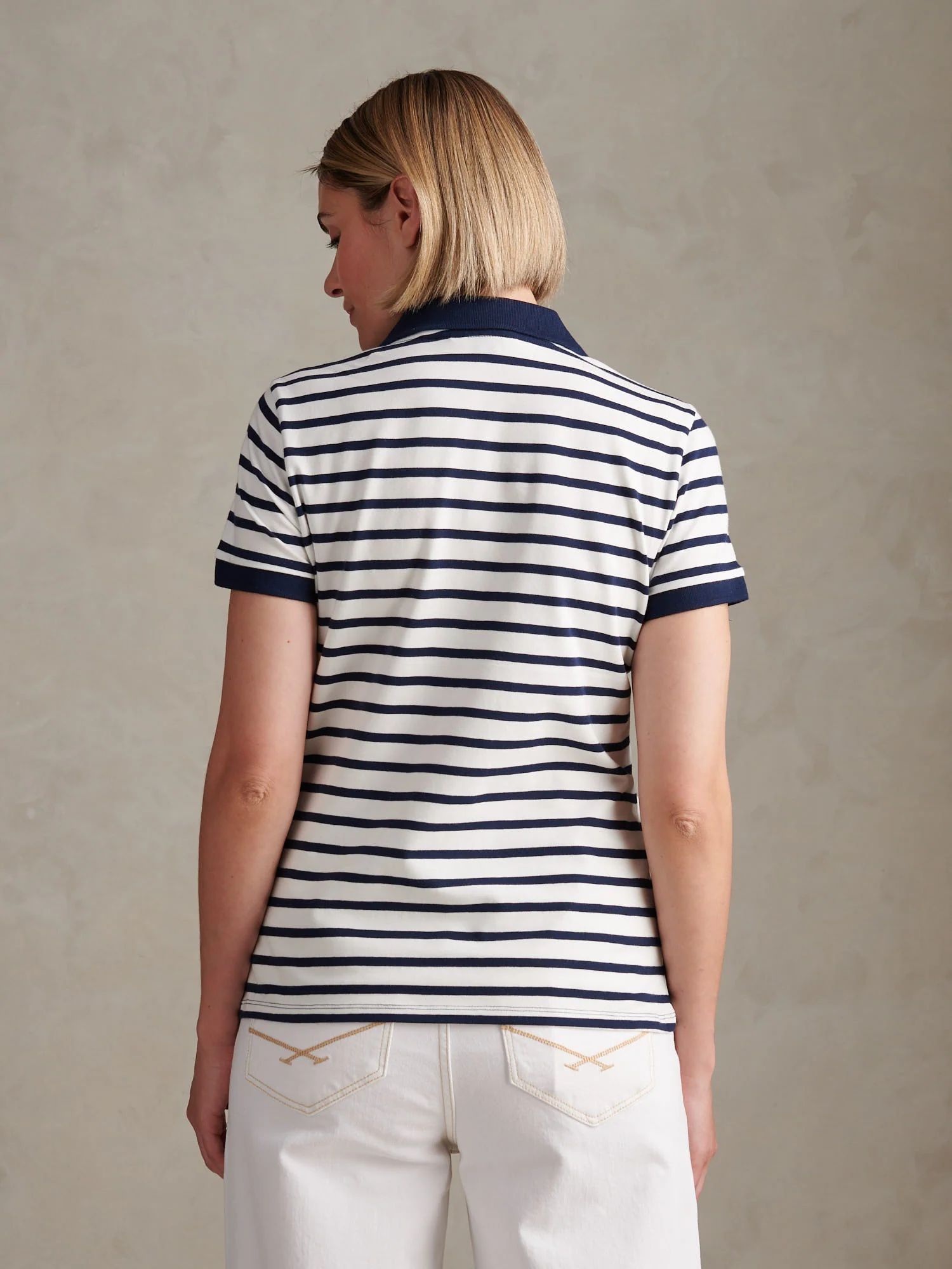 Womens Luxury Stripe Polo Top Marshmallow - Image 4