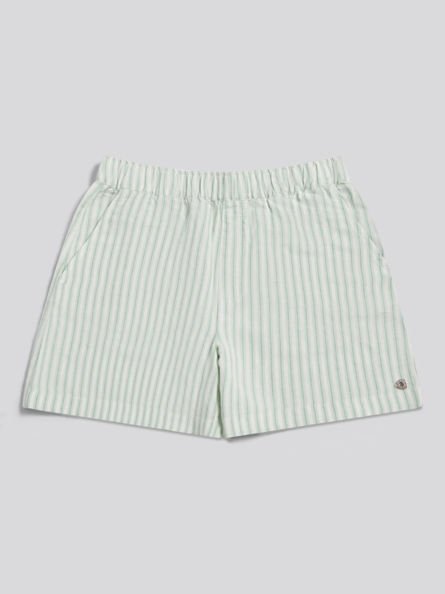 Womens Linen Blend Stripe Boxer Short Misty Jade - Image 5