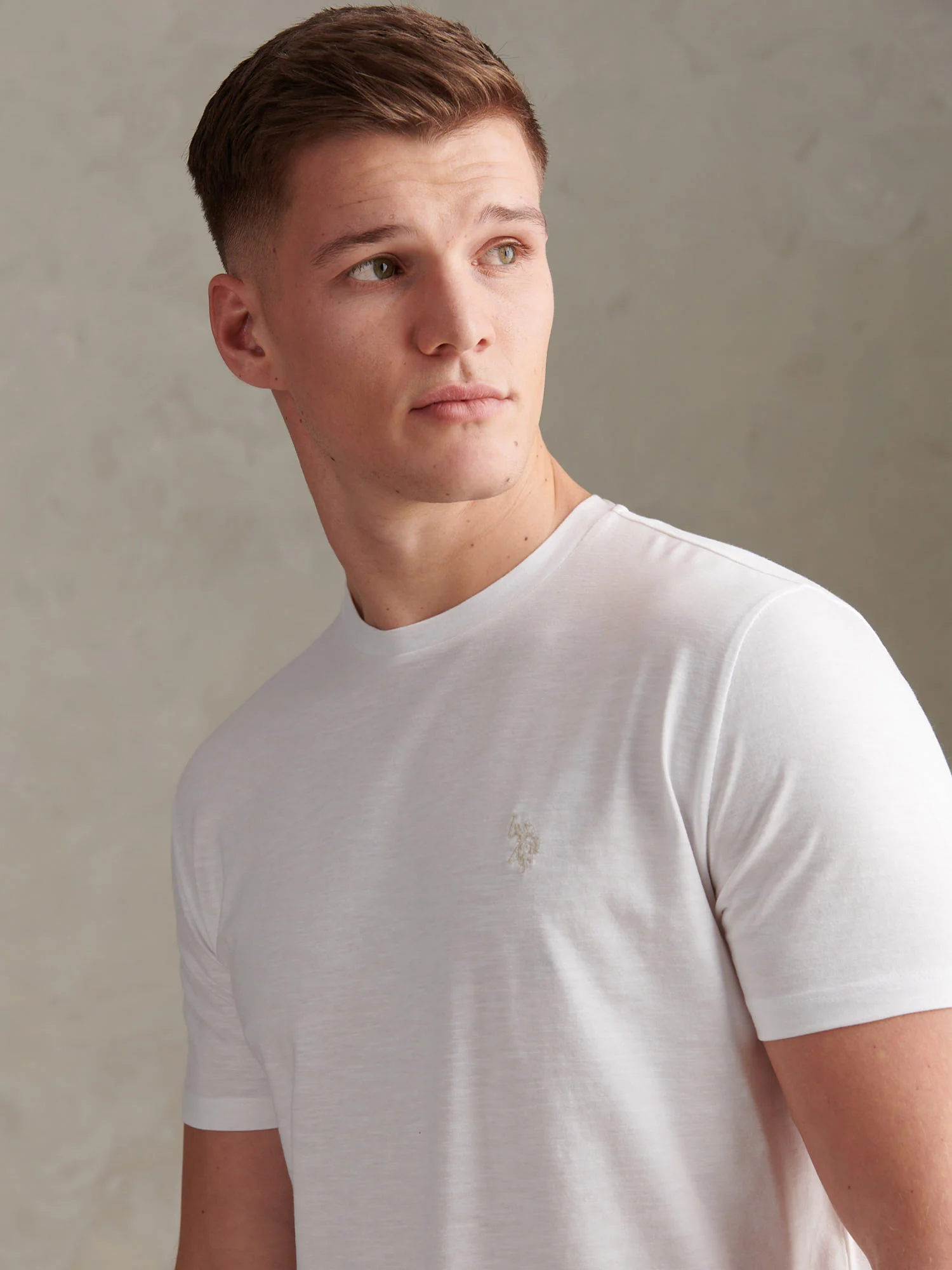 Mens Subtle Texture Double Horsemen T-Shirt Bright White - Image 2