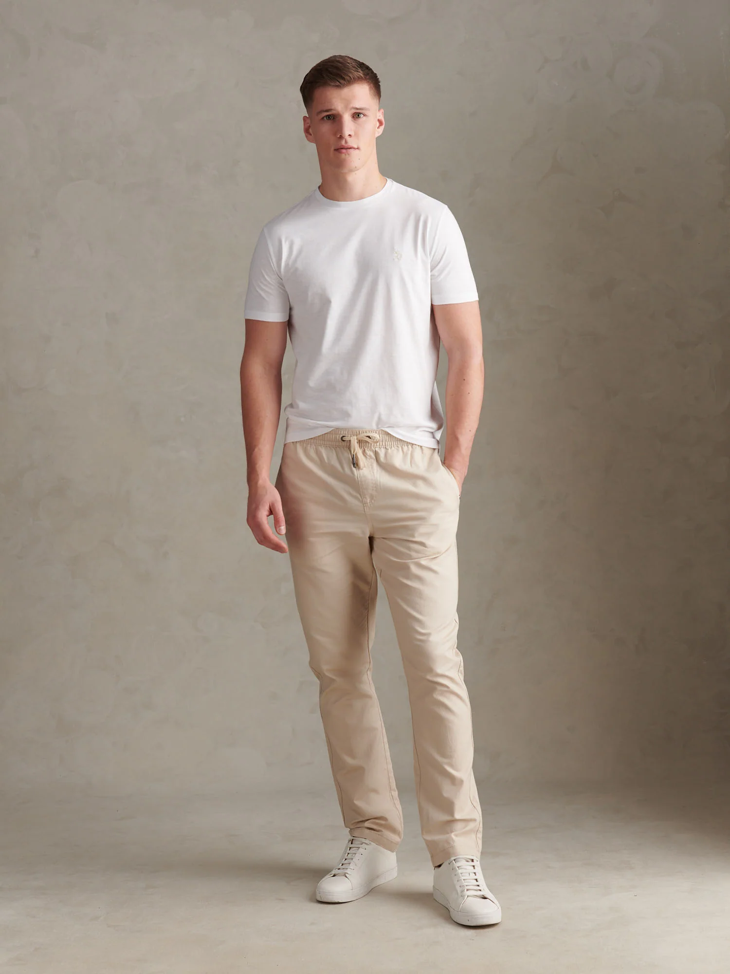 Mens Subtle Texture Double Horsemen T-Shirt Bright White - Image 3