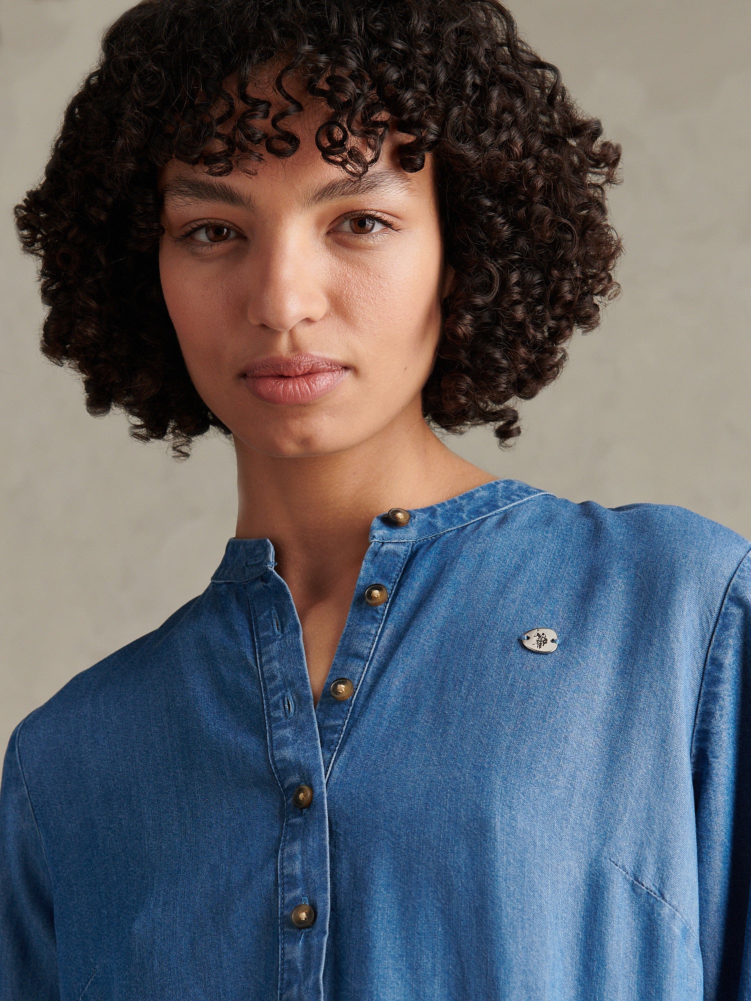 Womens Chambray Mini Tiered Smock Dress Light Blue Chambray - Image 2