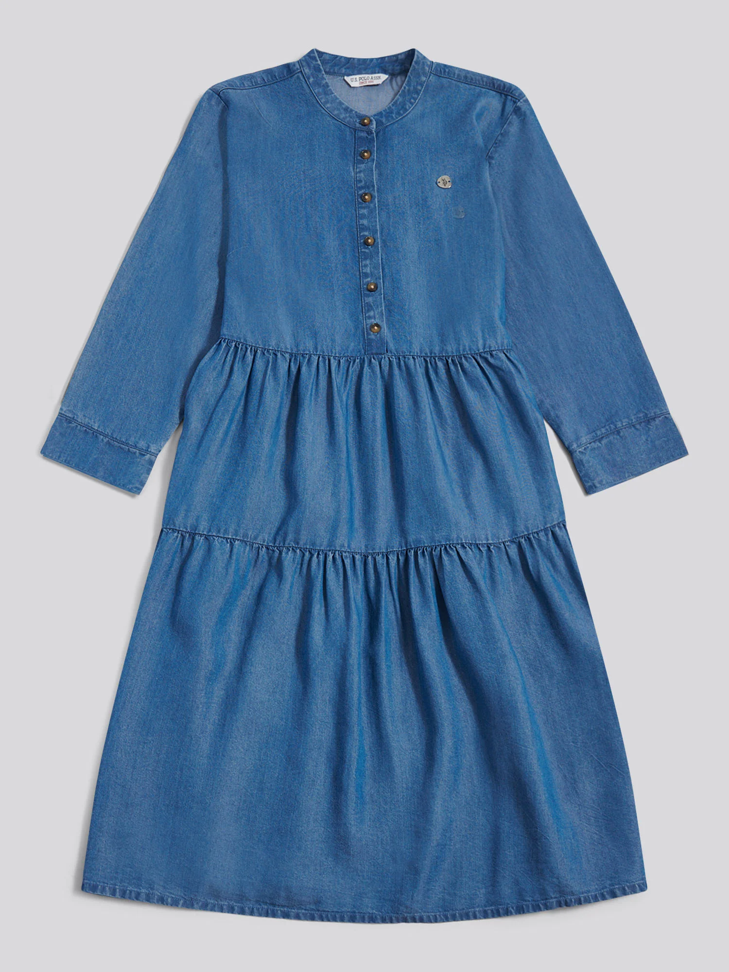 Womens Chambray Mini Tiered Smock Dress Light Blue Chambray - Image 5