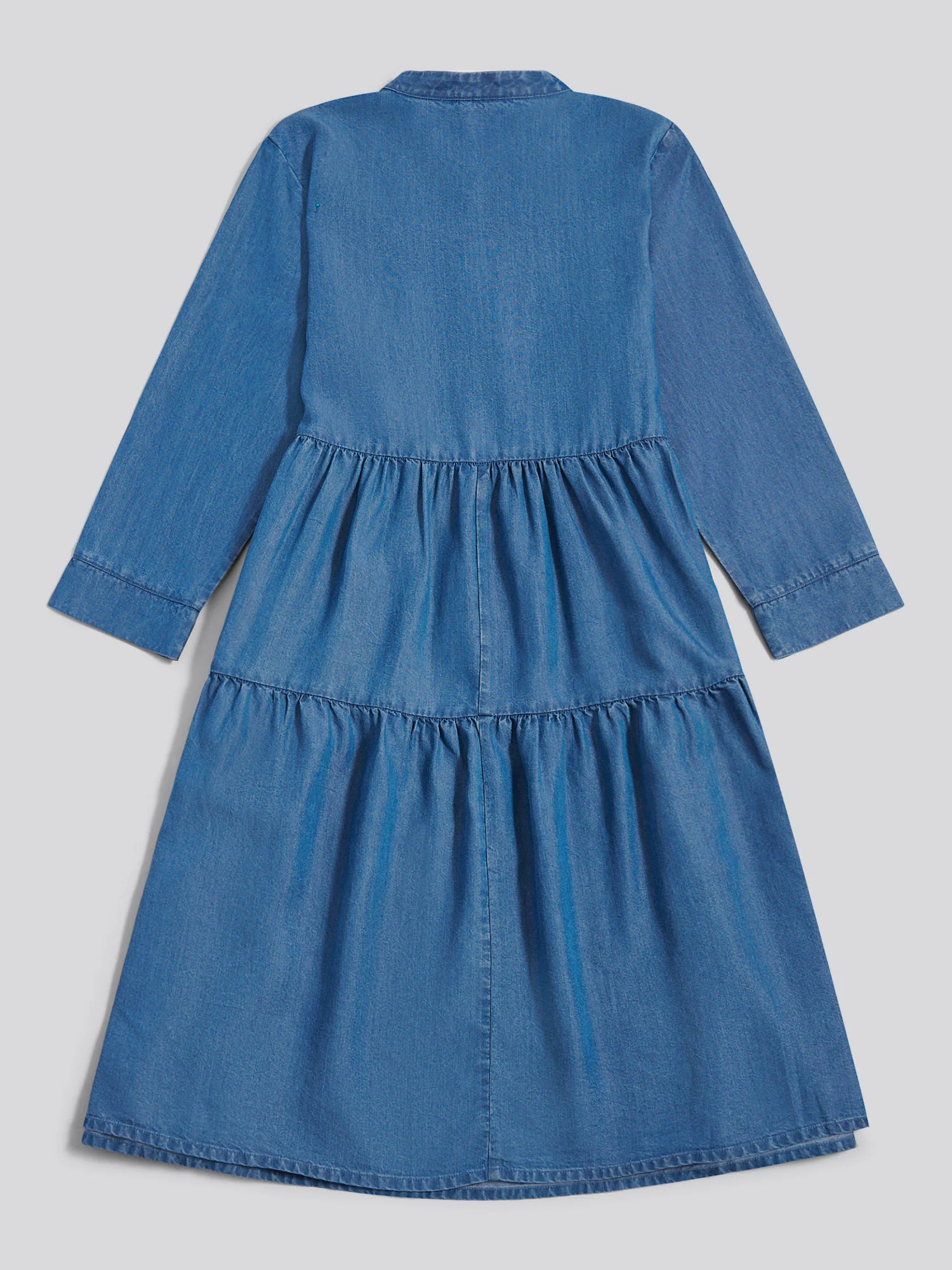 Womens Chambray Mini Tiered Smock Dress Light Blue Chambray - Image 6
