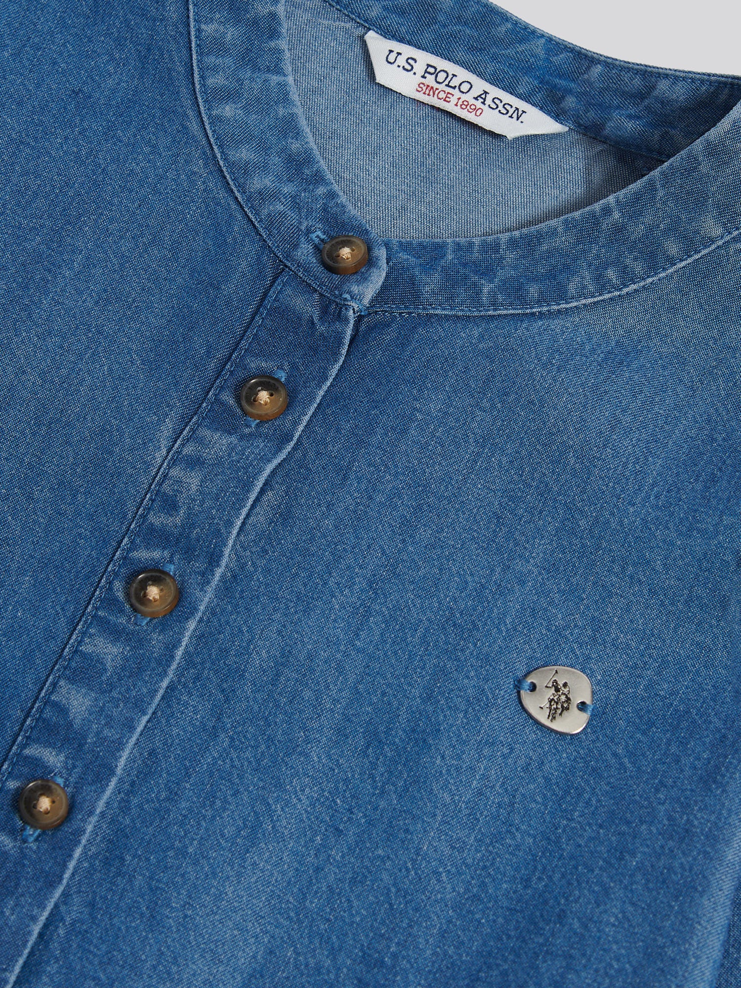 Womens Chambray Mini Tiered Smock Dress Light Blue Chambray - Image 7