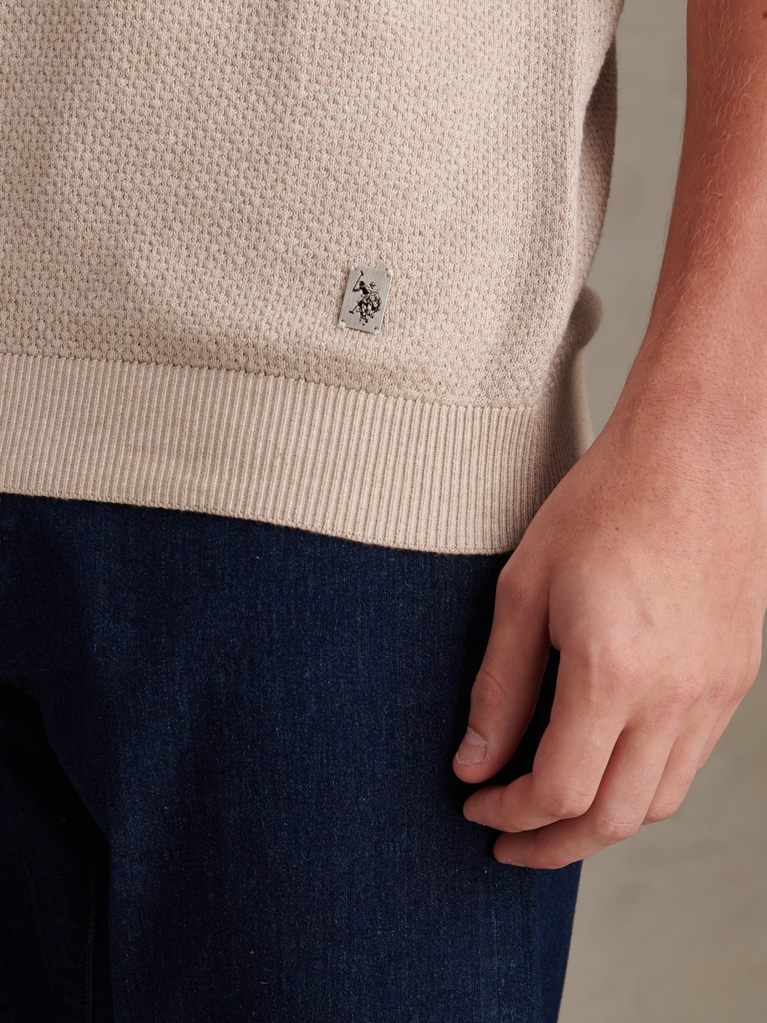 Mens Textured Knit Polo Shirt Atmosphere Marl - Image 2