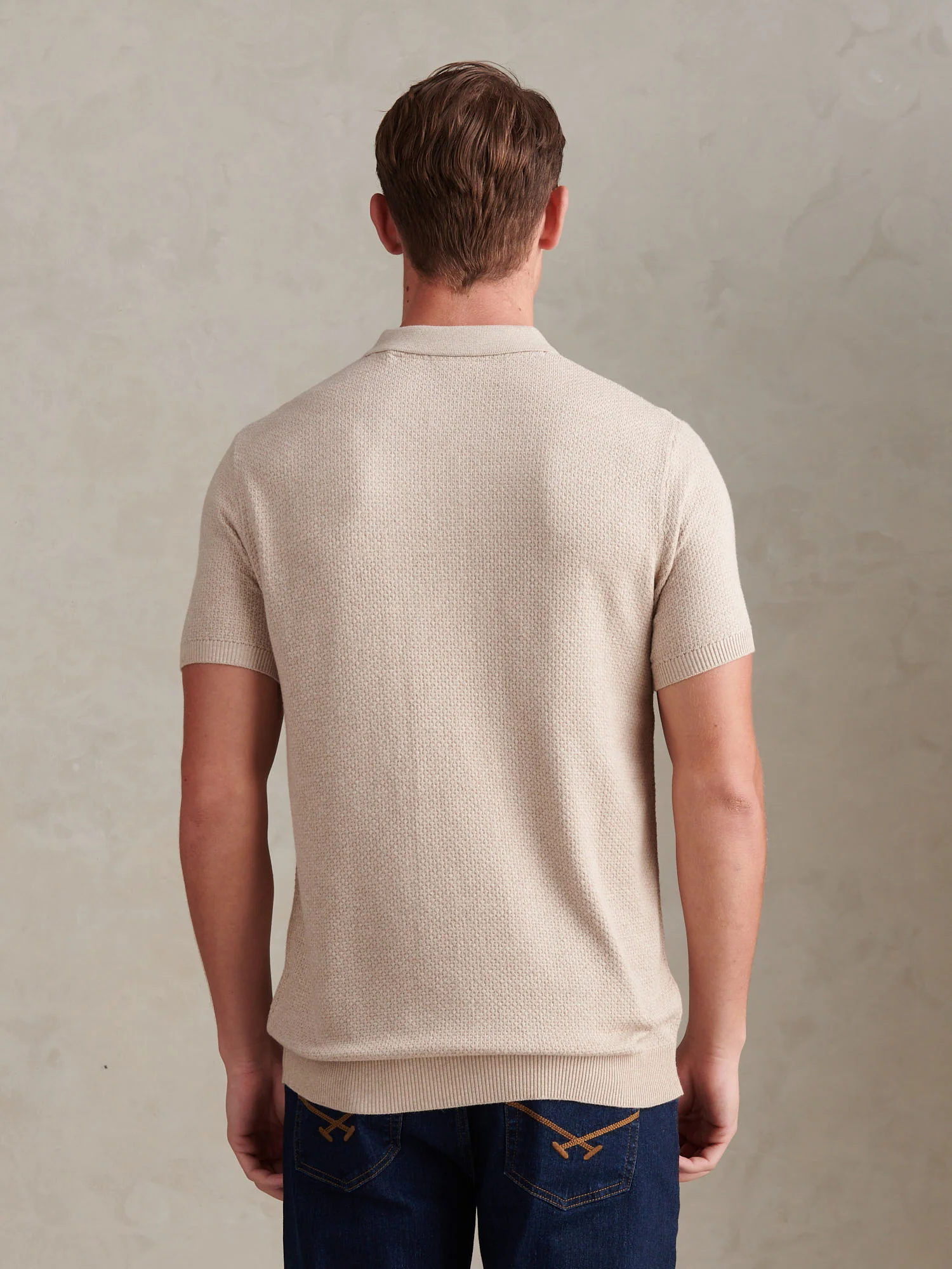 Mens Textured Knit Polo Shirt Atmosphere Marl - Image 4