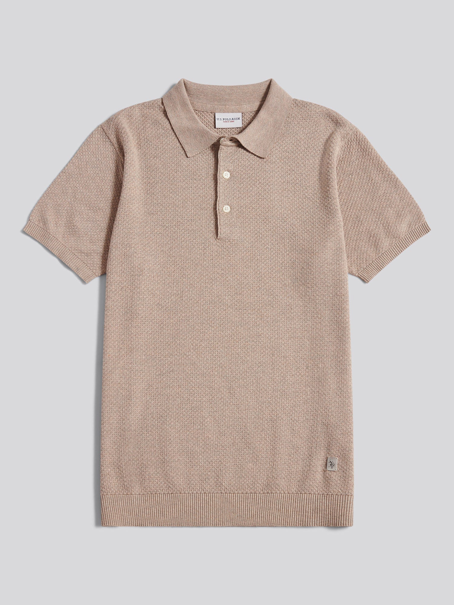Mens Textured Knit Polo Shirt Atmosphere Marl - Image 5