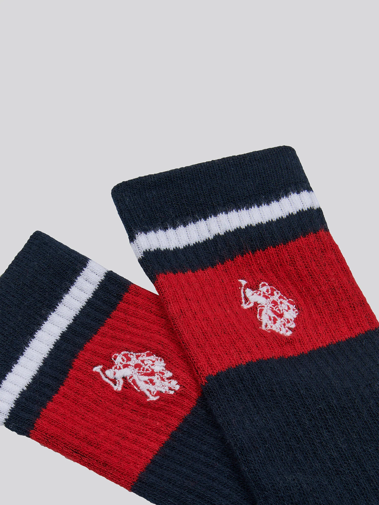 Three Pack Brand Stripe Sports Socks in Dark Sapphire Navy - Image 3