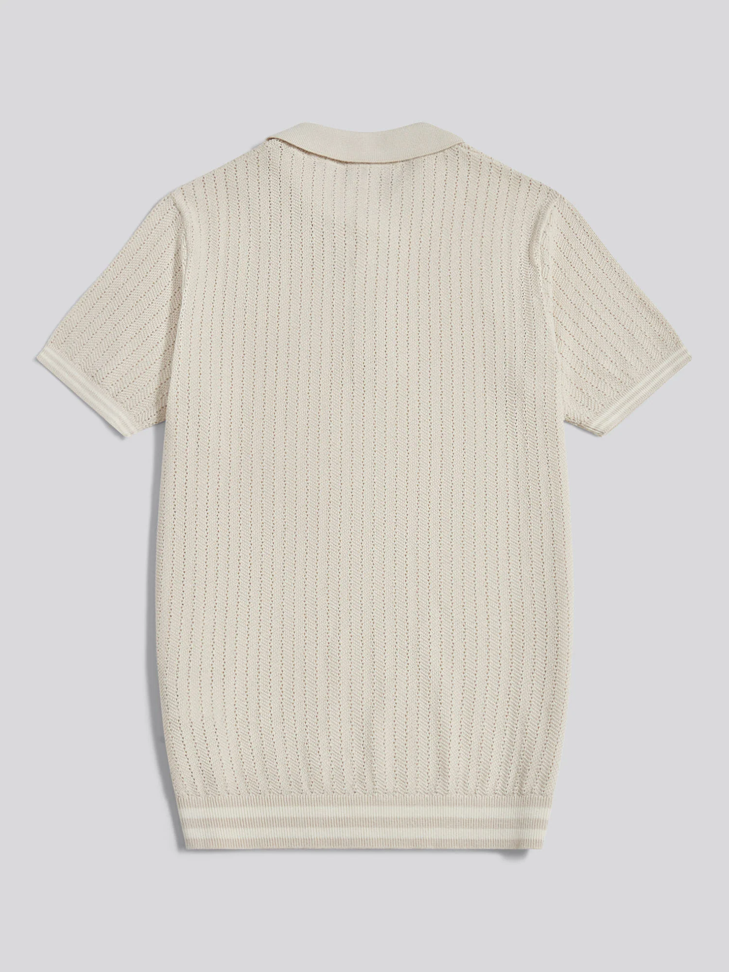 Mens Tipped Open Knit Polo Shirt Beige - Image 6