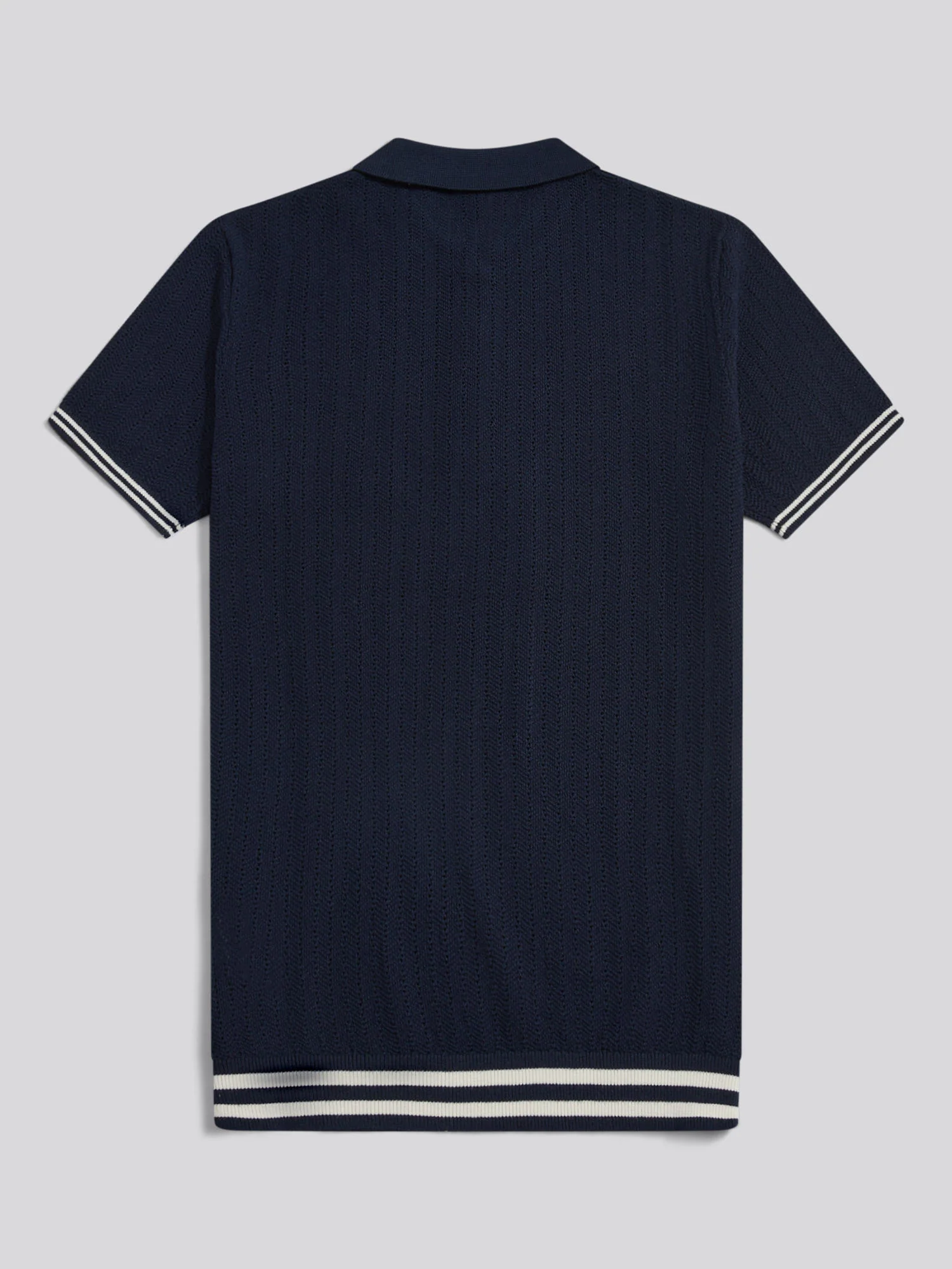 Mens Tipped Open Knit Polo Shirt Dark Sapphire Navy - Image 7
