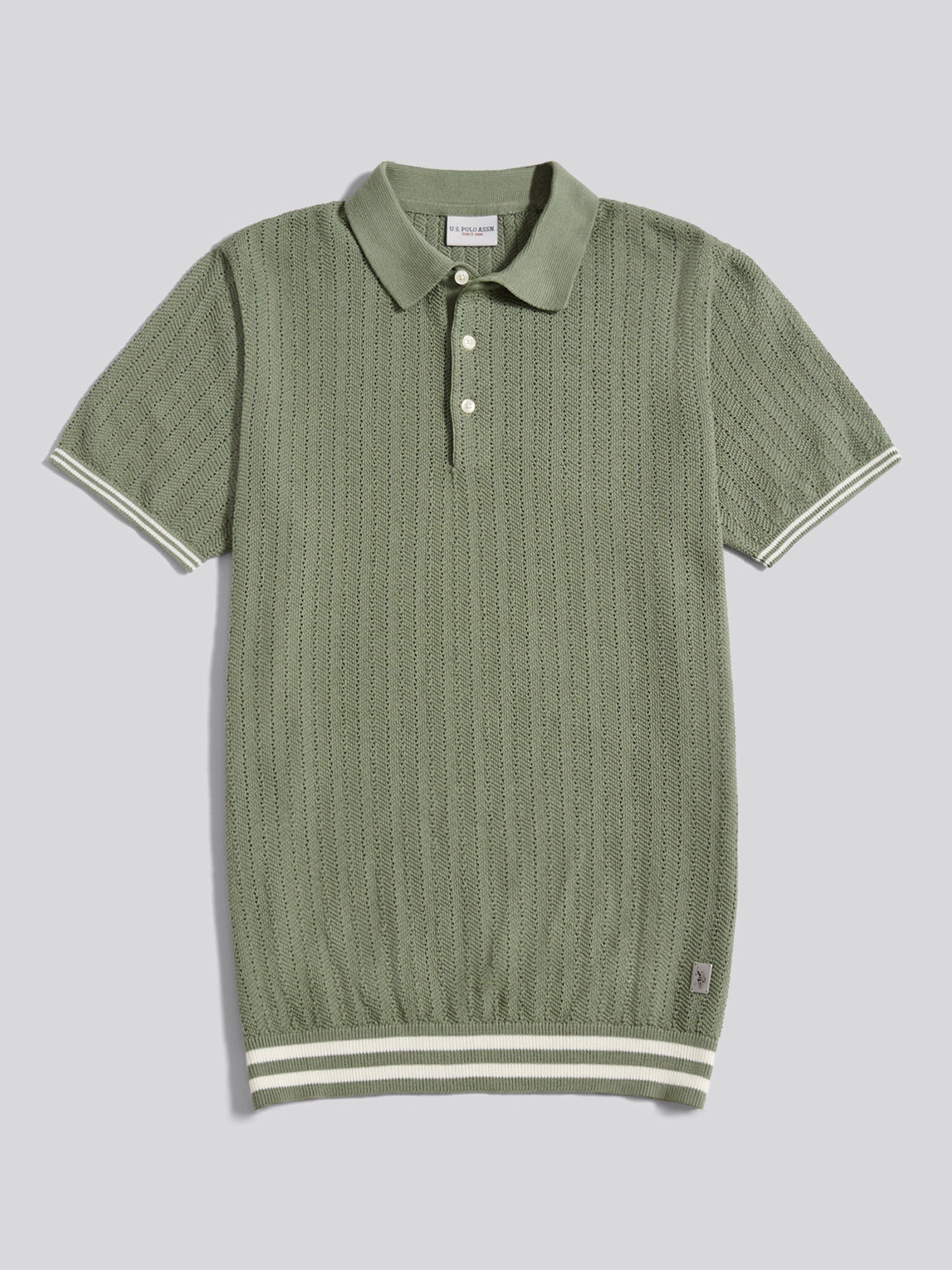 Mens Tipped Open Knit Polo Shirt Sea Spray - Image 5