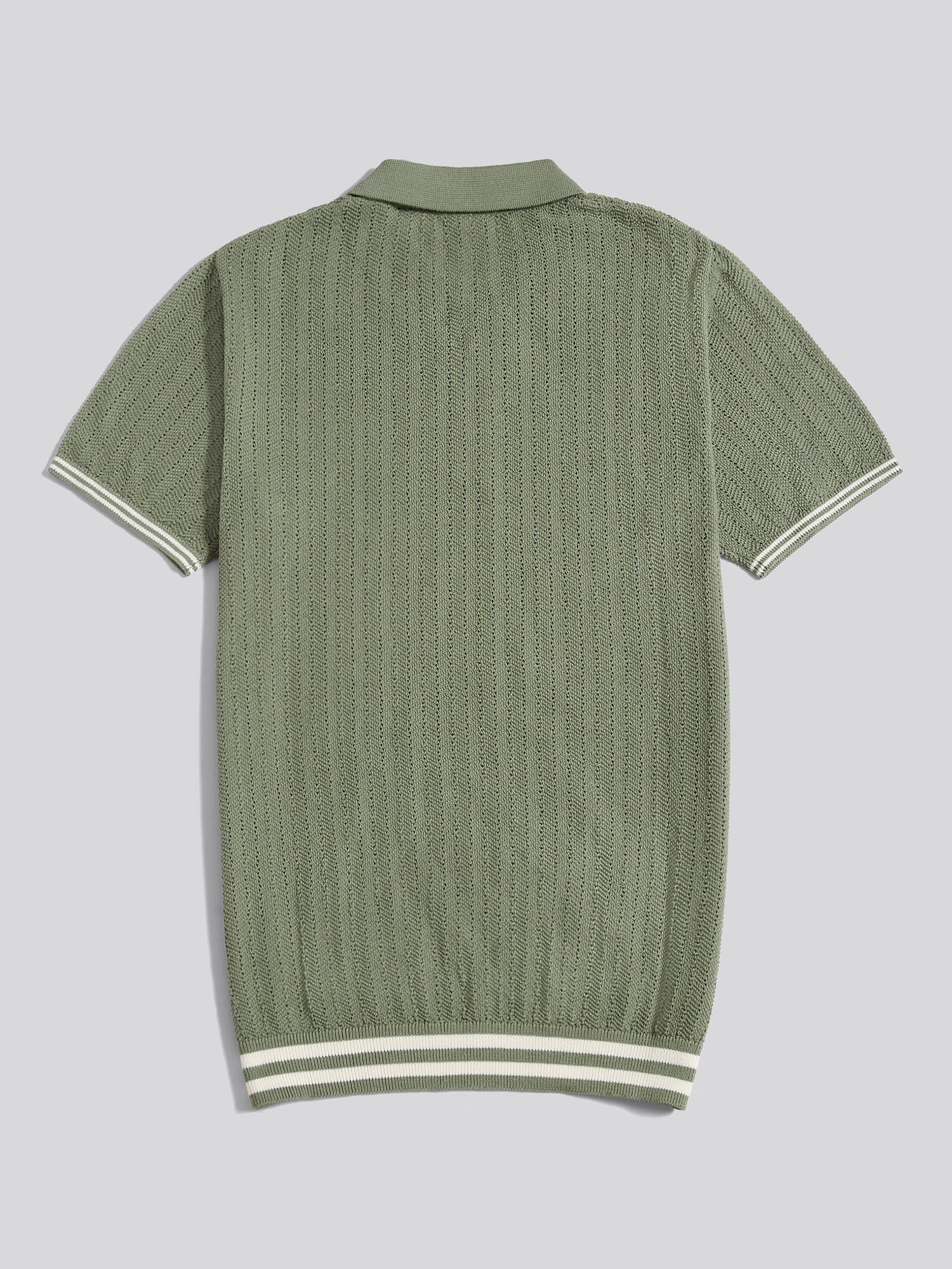 Mens Tipped Open Knit Polo Shirt Sea Spray - Image 6