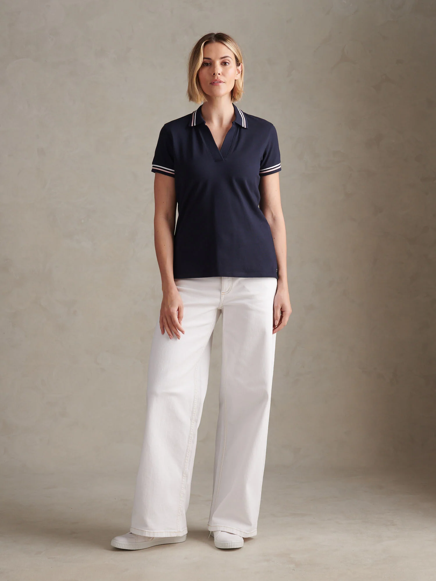 Womens Tipped Stretch Pique Polo Shirt Navy Iris - Image 3
