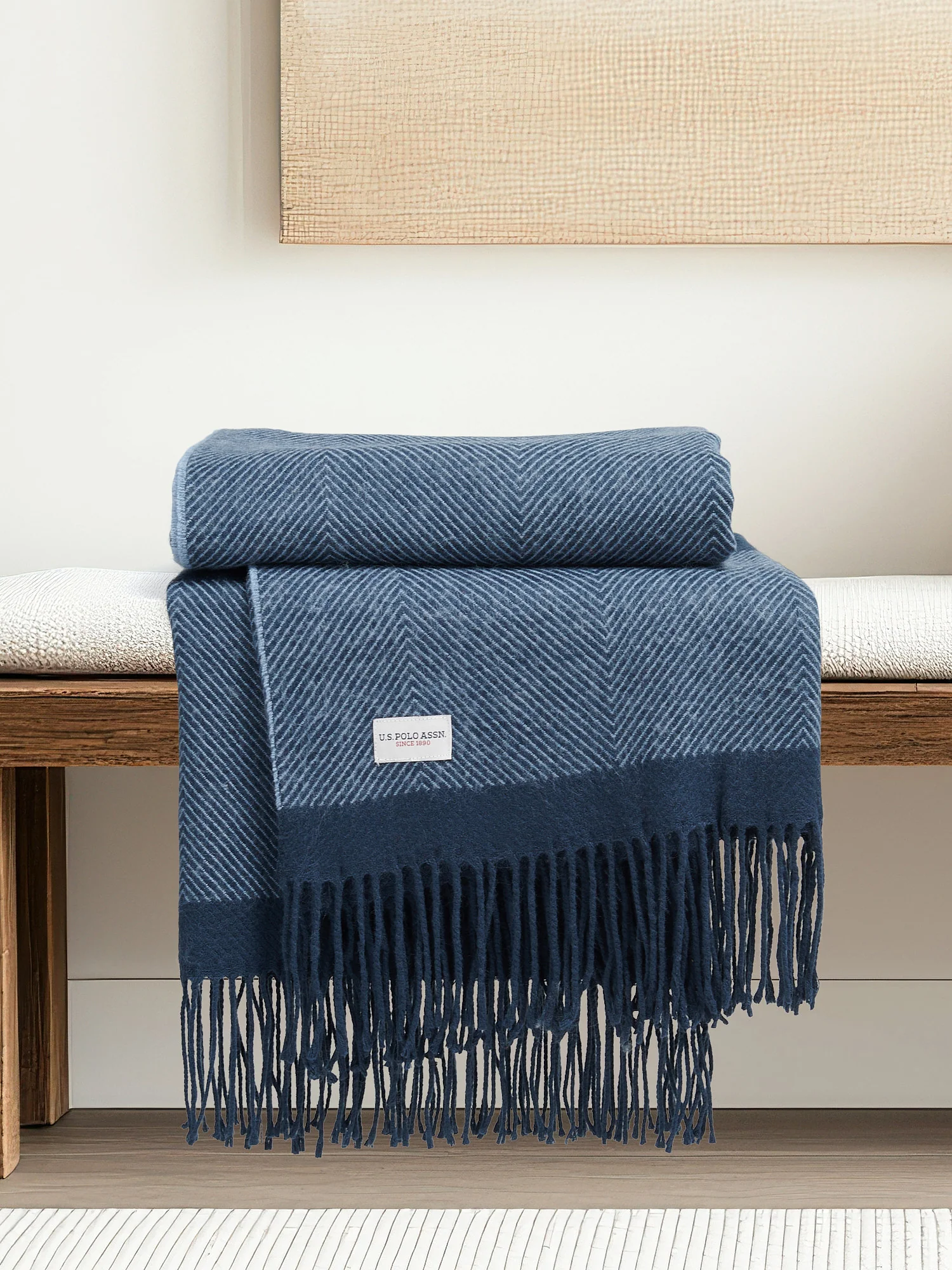 Tonal Herringbone Boxed Throw Navy Iris - Image 2