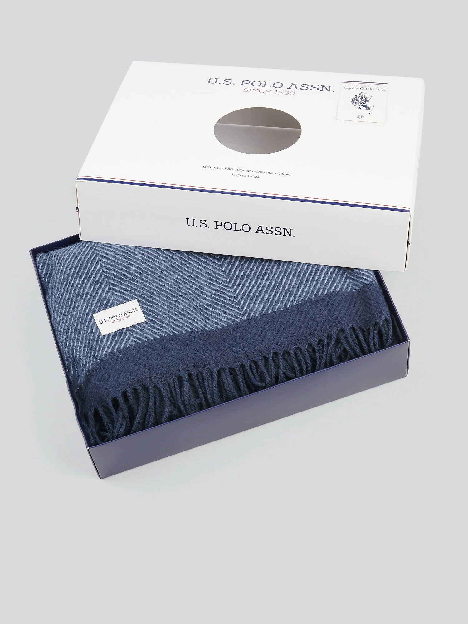 Tonal Herringbone Boxed Throw Navy Iris - Image 4