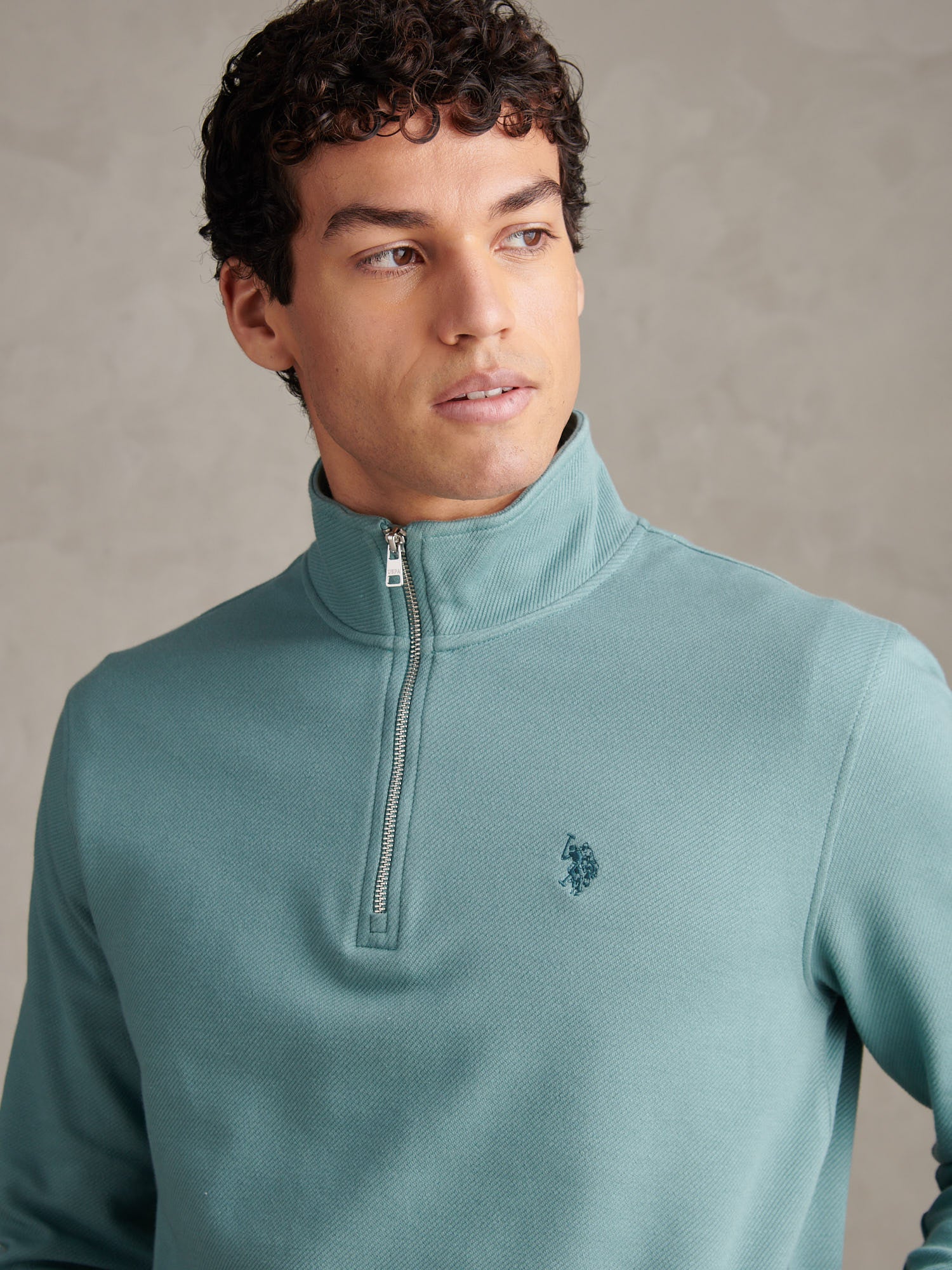 Mens Twill Textured 1/4 Zip Funnel Sweatshirt Arctic - Image 2