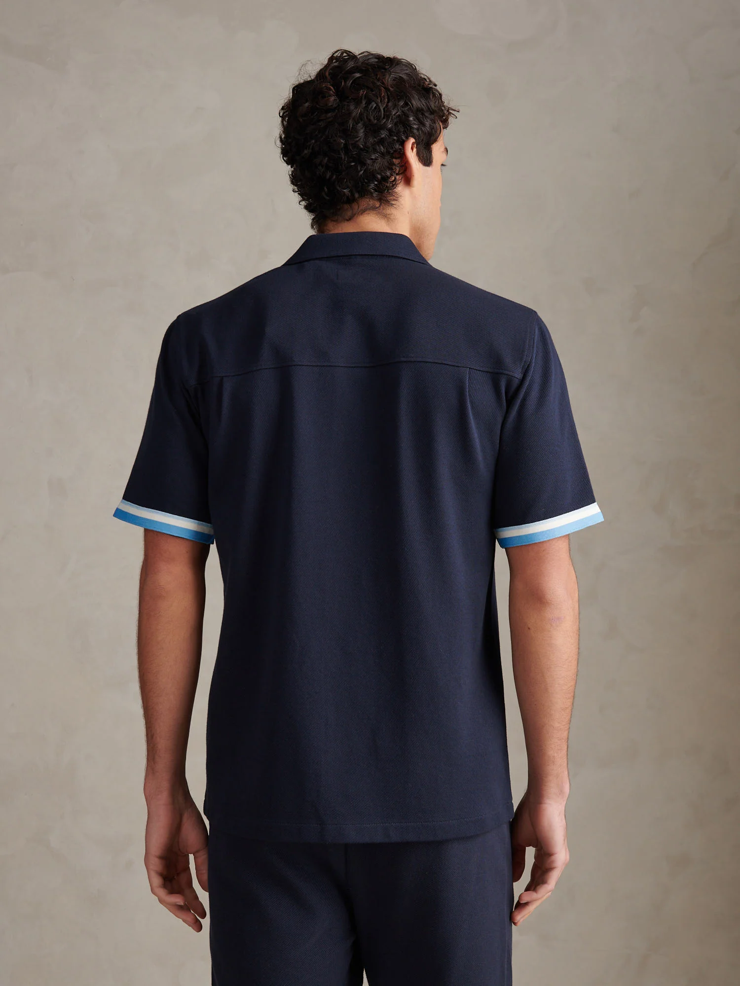 Mens Twill Taped Revere Collar Shirt Dark Sapphire Navy - Image 4