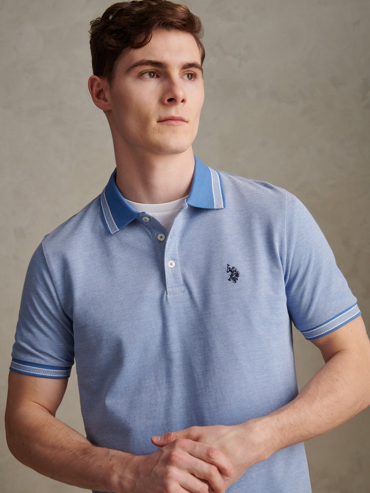 Mens Two Tone Tipped Pique Polo Shirt Riviera - Image 2