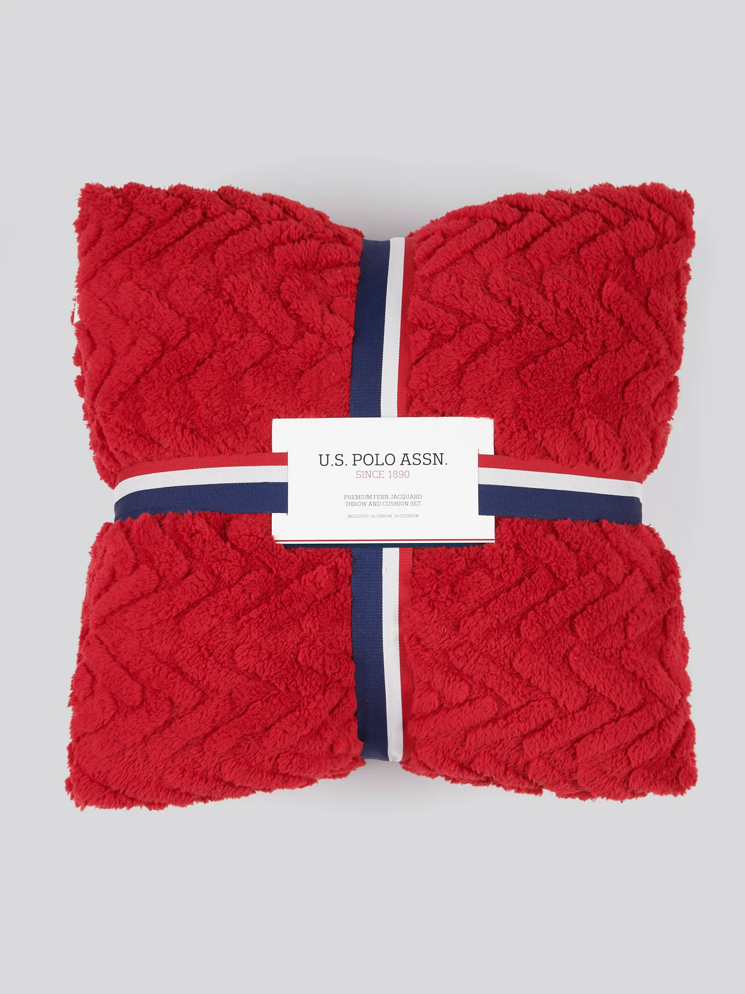 Premium Fern Jacquard Throw & Cushion Set in Savvy Red