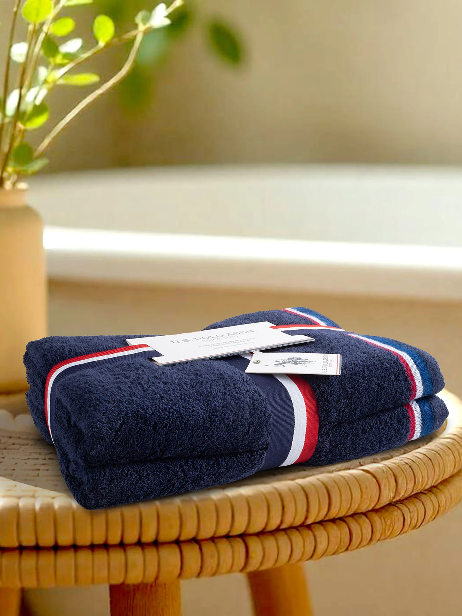 Pure Cotton Brand Stripe Towel Bale in Navy Iris - Image 2