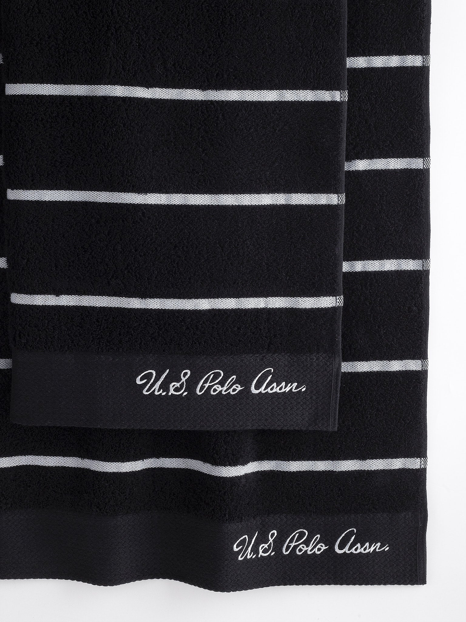 Pure Cotton Satin Stripe Towel Bale in Jet Black - Image 3